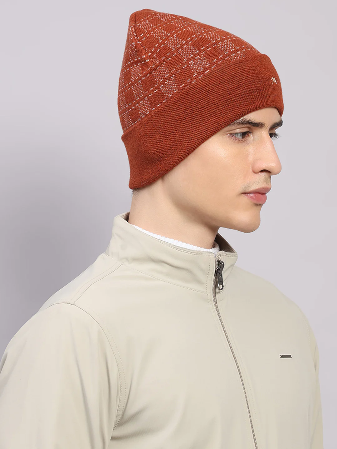 Men Rust Printed Blend Wool Cap - Image 4