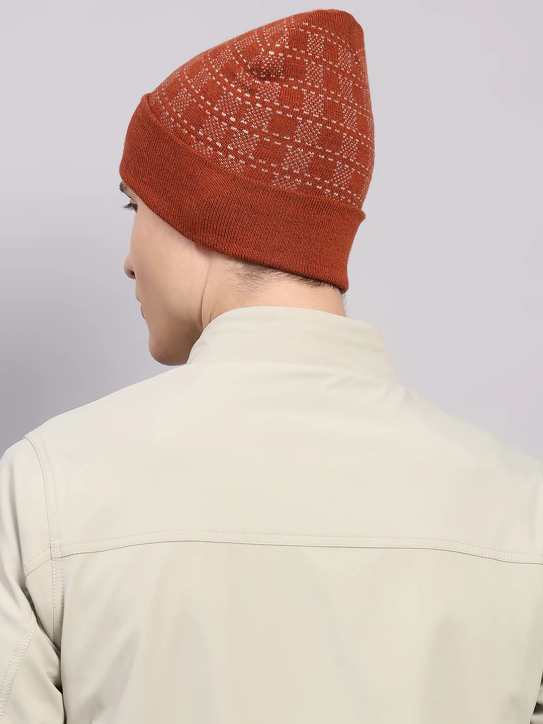 Men Rust Printed Blend Wool Cap - Image 5