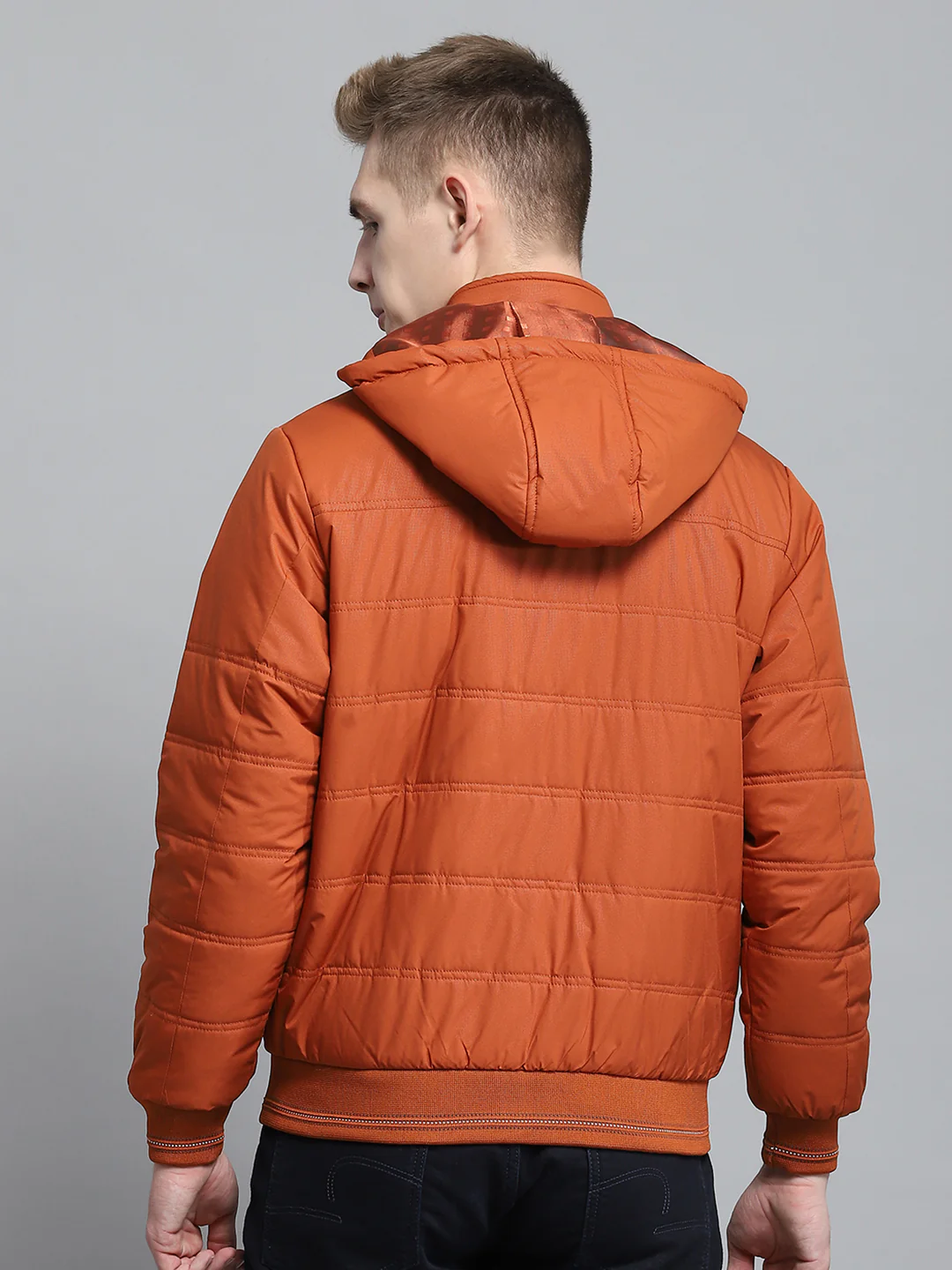 Men Rust Printed Detachable Hood Full Sleeve Jacket - Image 5