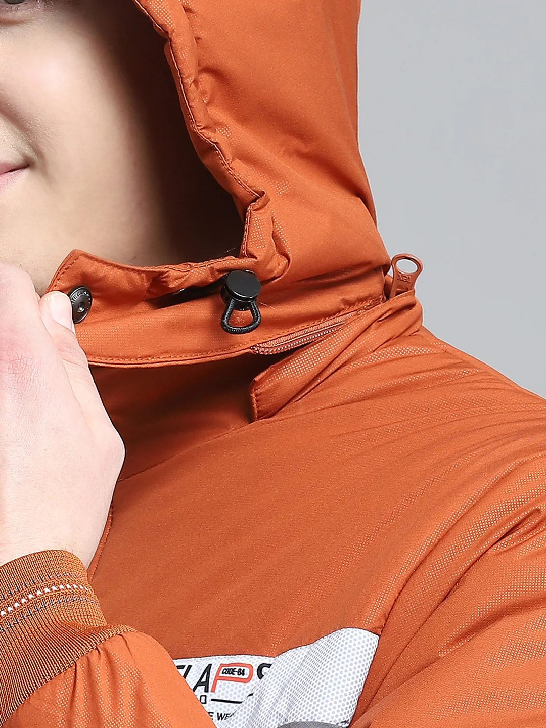 Men Rust Printed Detachable Hood Full Sleeve Jacket - Image 8
