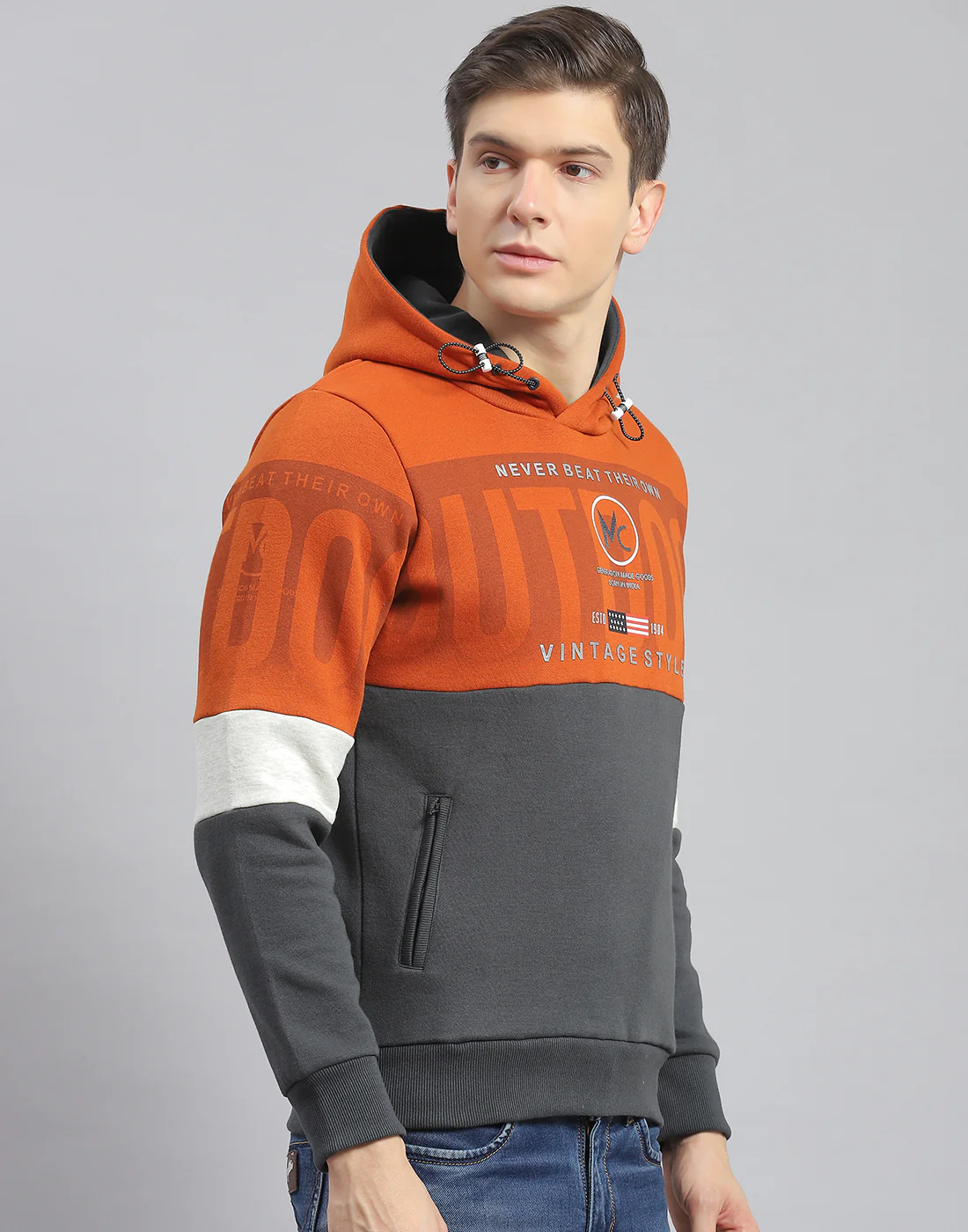 Men Rust Printed Hooded Full Sleeve Sweatshirt - Image 4