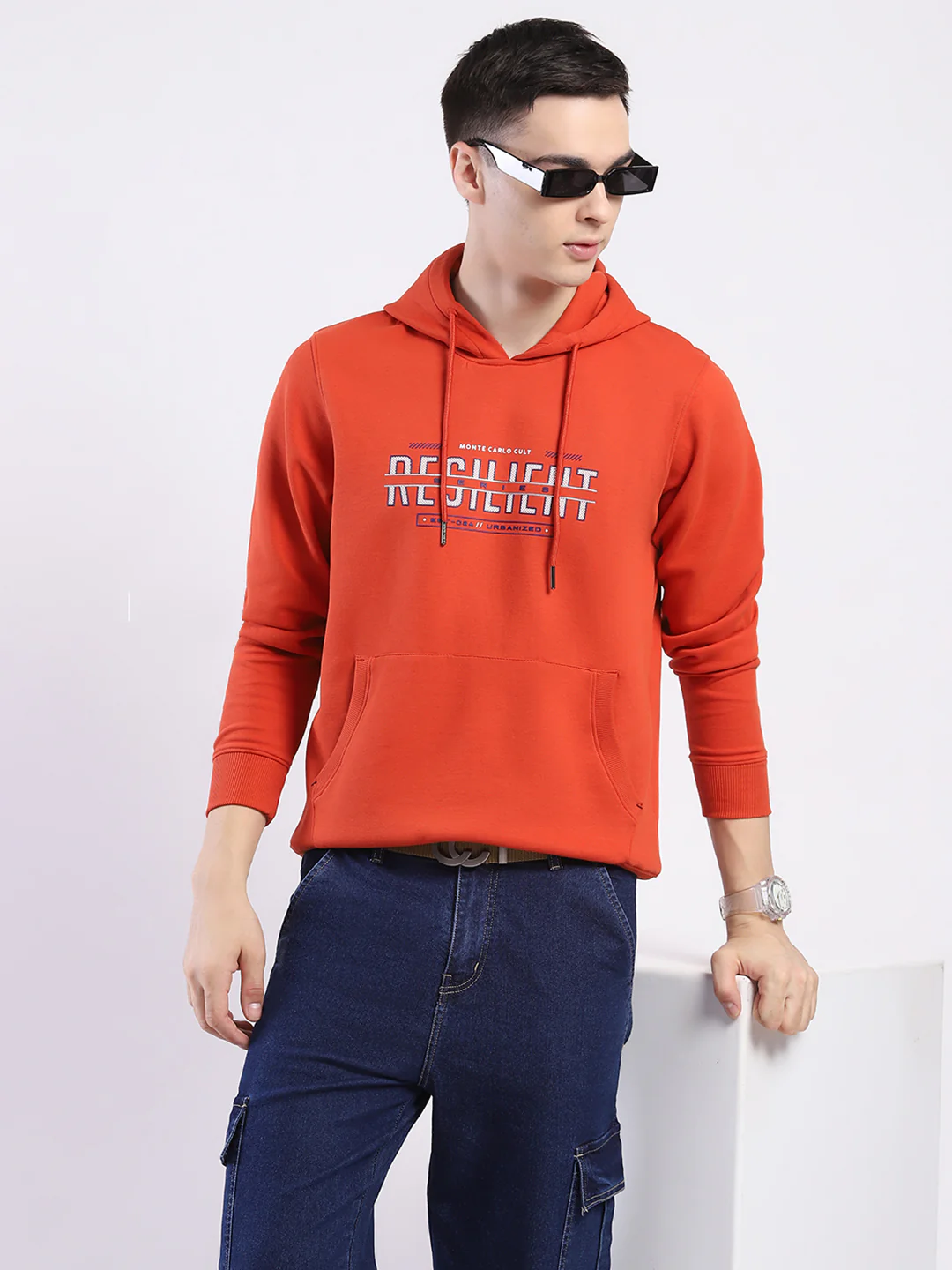 Men Rust Printed Hooded Full Sleeve Winter T-Shirt - Image 6