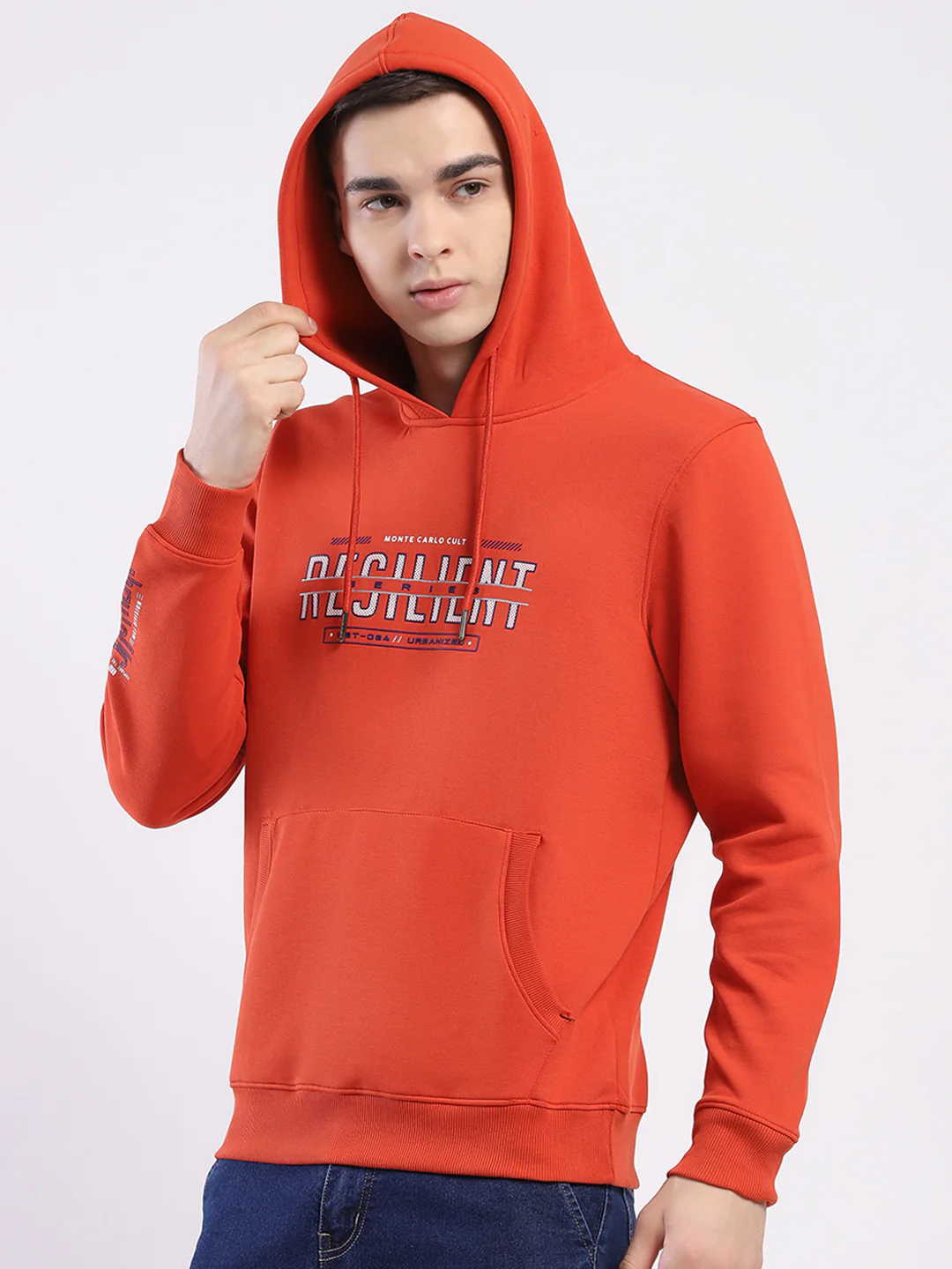 Men Rust Printed Hooded Full Sleeve Winter T-Shirt - Image 7
