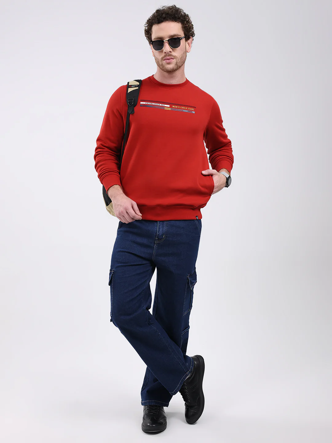 Men Rust Printed Round Neck Full Sleeve Sweatshirt - Image 2
