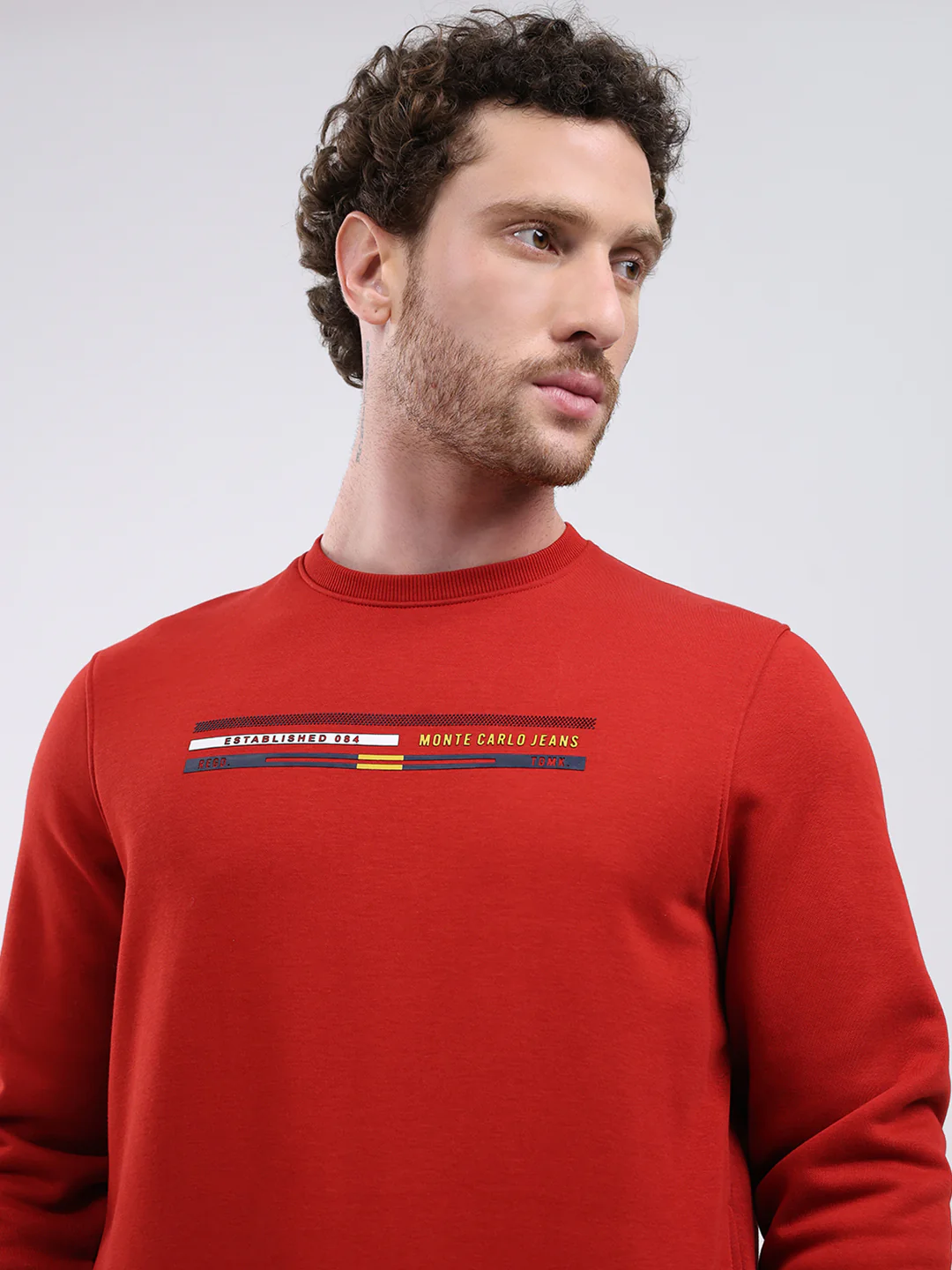 Men Rust Printed Round Neck Full Sleeve Sweatshirt - Image 6