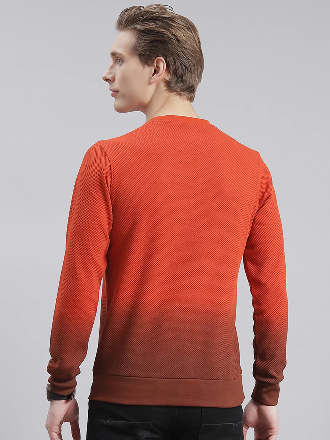 Men Rust Printed Round Neck Full Sleeve Sweatshirts - Image 5