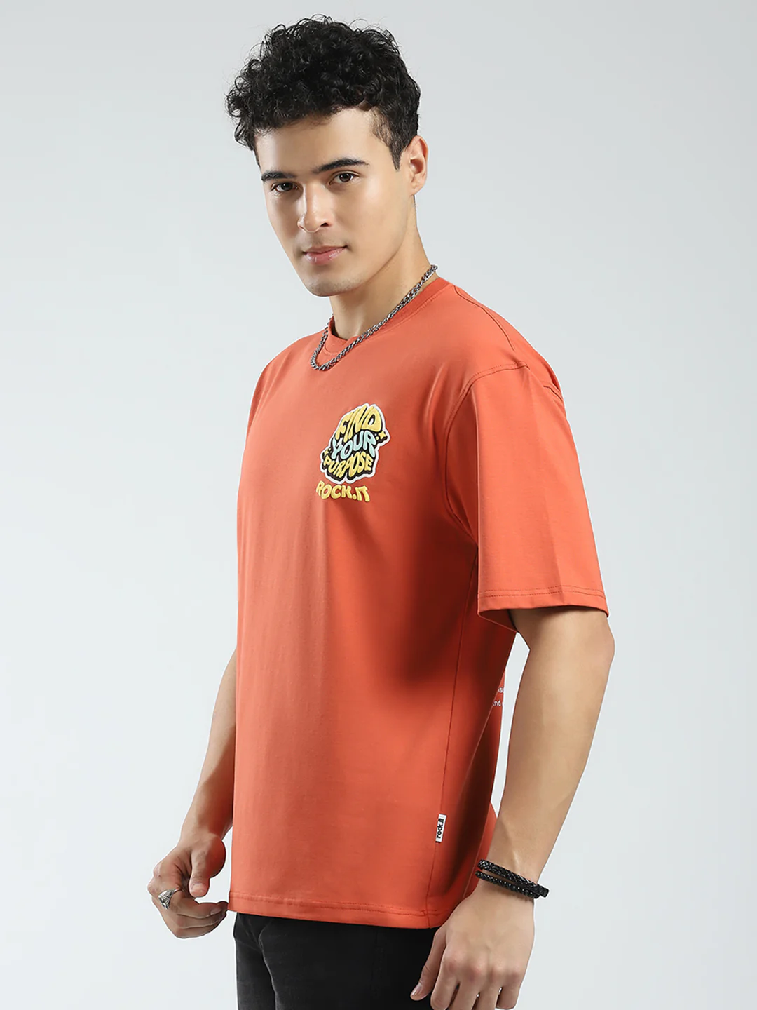 Rock.it Men Rust Printed Round Neck Half Sleeve T-Shirt - Image 3