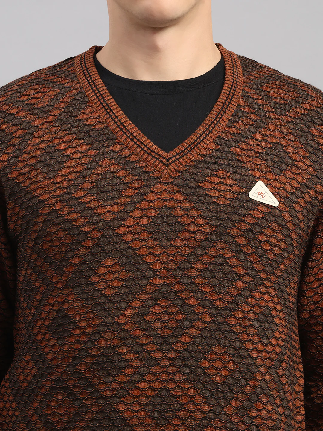 Men Rust Printed V Neck Full Sleeve Pullover - Image 6