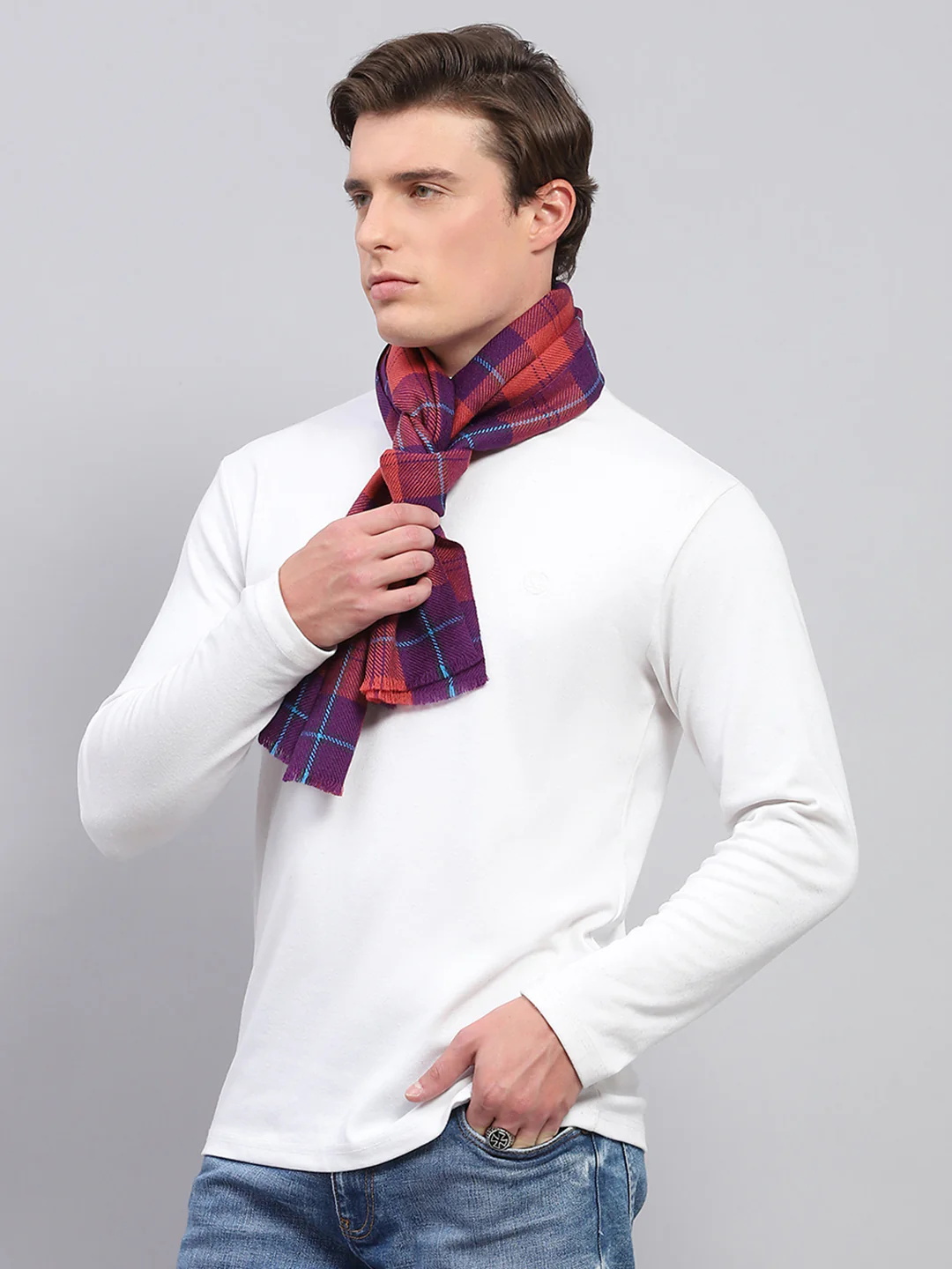 Men Rust & Purple Self Design Muffler - Image 4