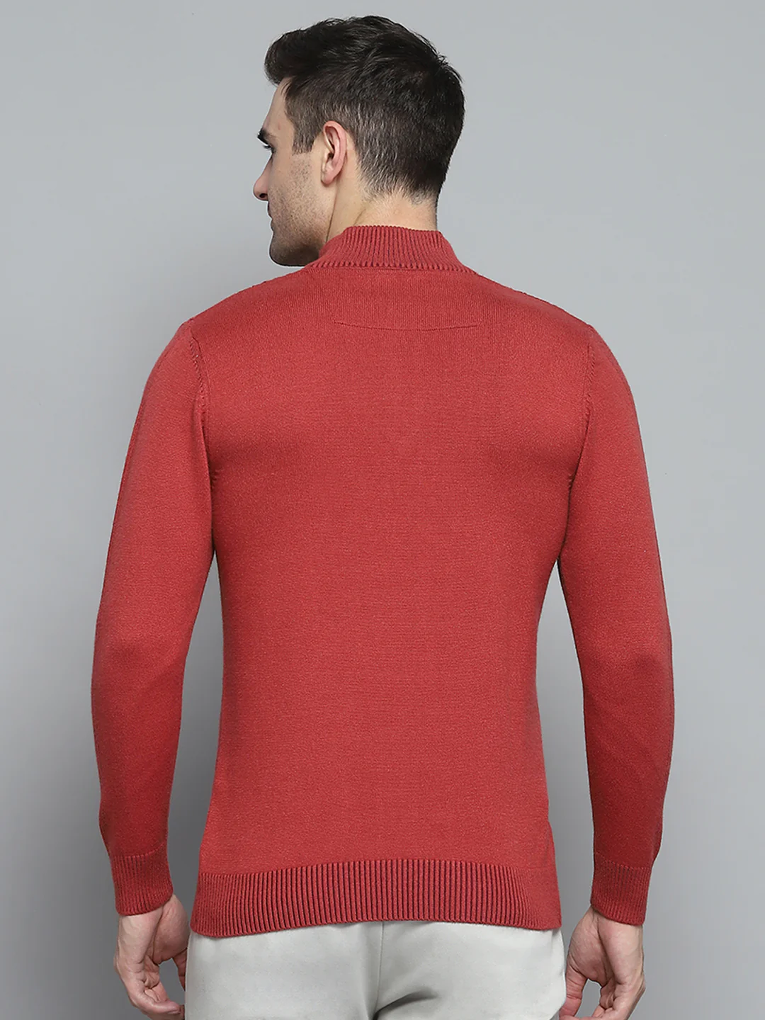 Men Rust Self Design Mock Neck Full Sleeve Pullover - Image 5