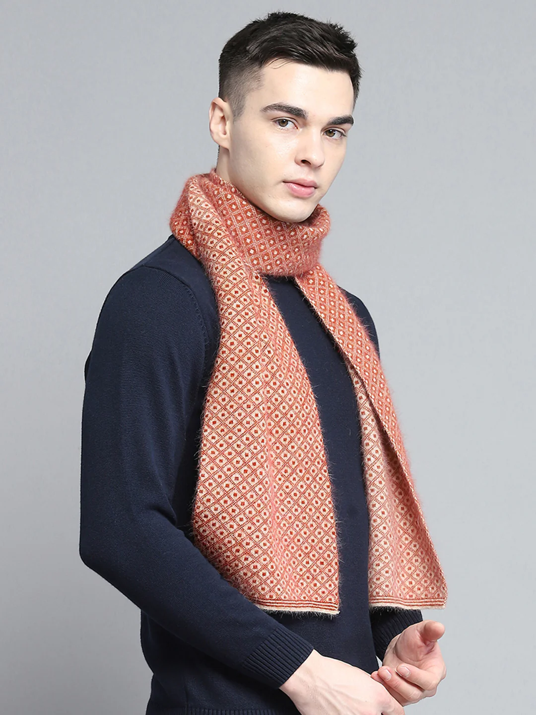 Men Rust Self Design Muffler - Image 4
