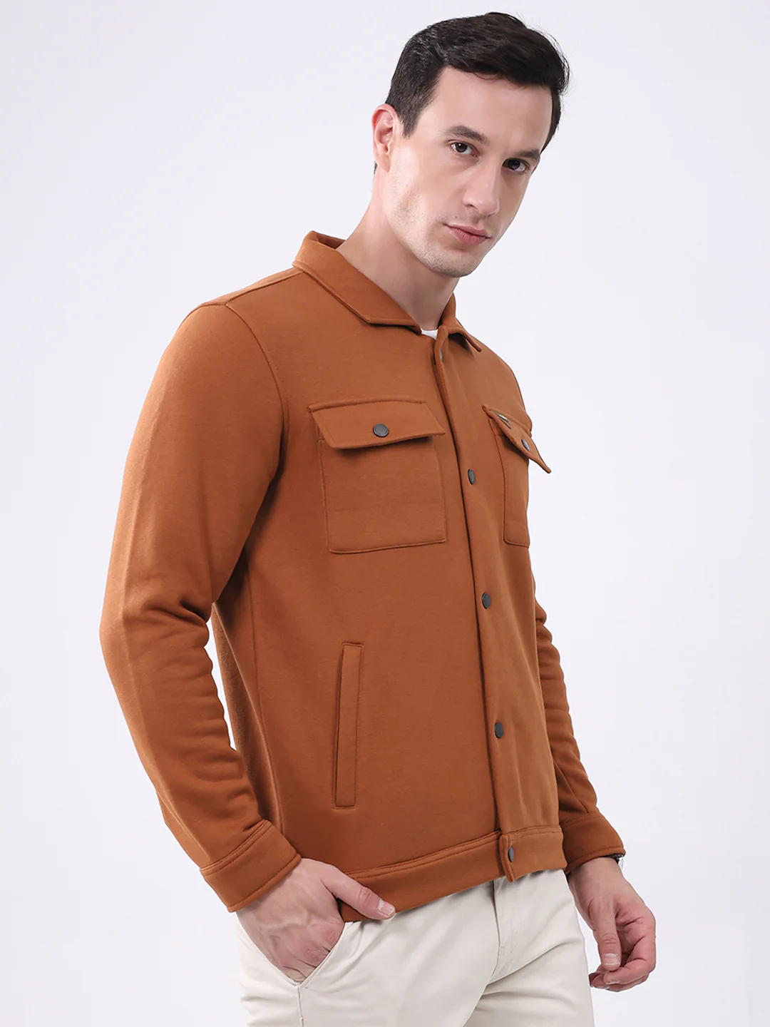 Men Rust Solid Collar Full Sleeve Sweatshirt - Image 4