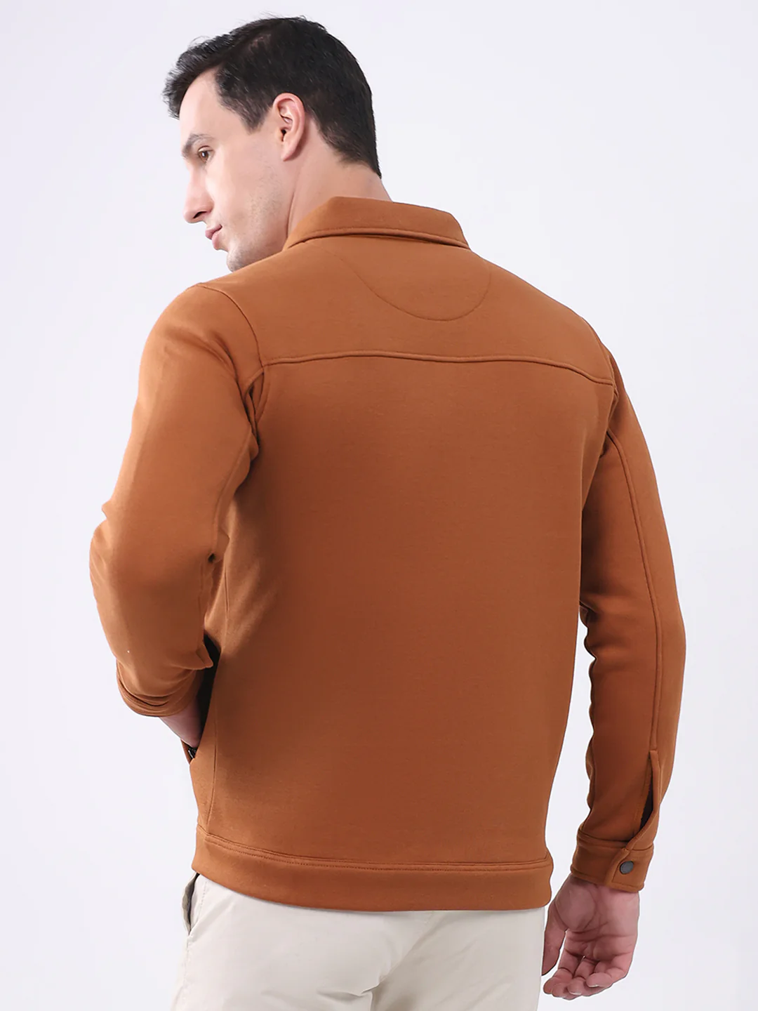 Men Rust Solid Collar Full Sleeve Sweatshirt - Image 5