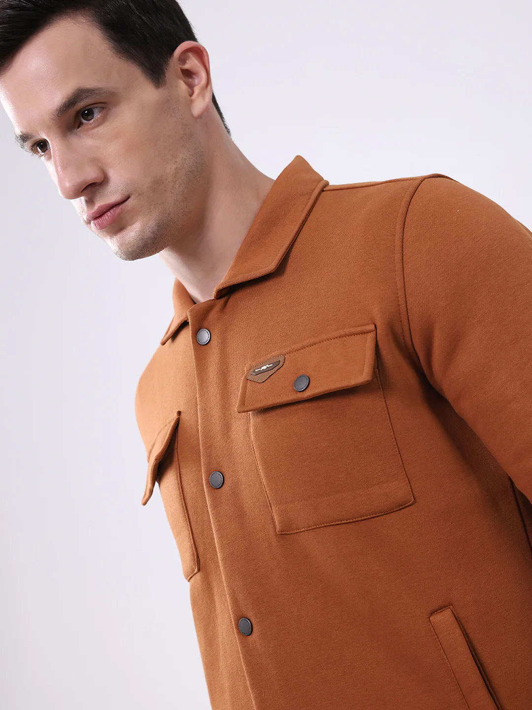 Men Rust Solid Collar Full Sleeve Sweatshirt - Image 6