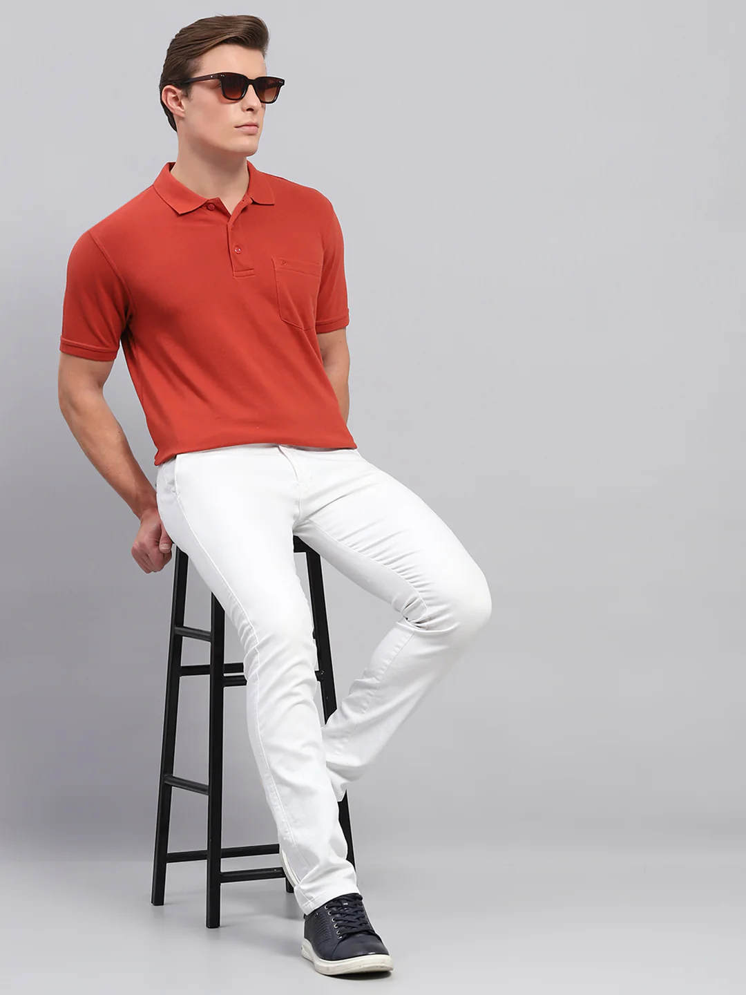Men Rust Solid Collar Half Sleeve T-Shirt - Image 2