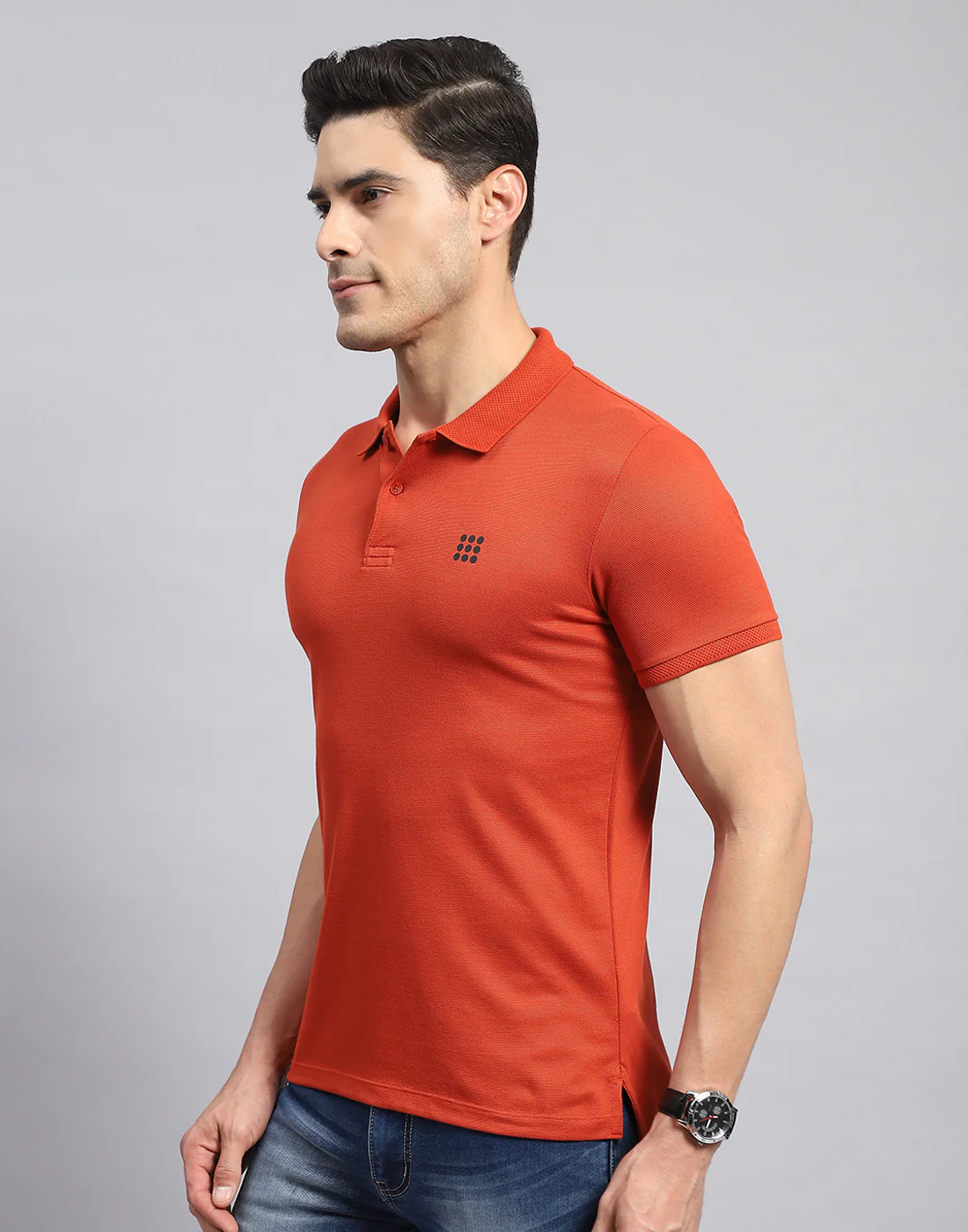 Rock.it Men Rust Solid Collar Half Sleeve T-Shirt - Image 3