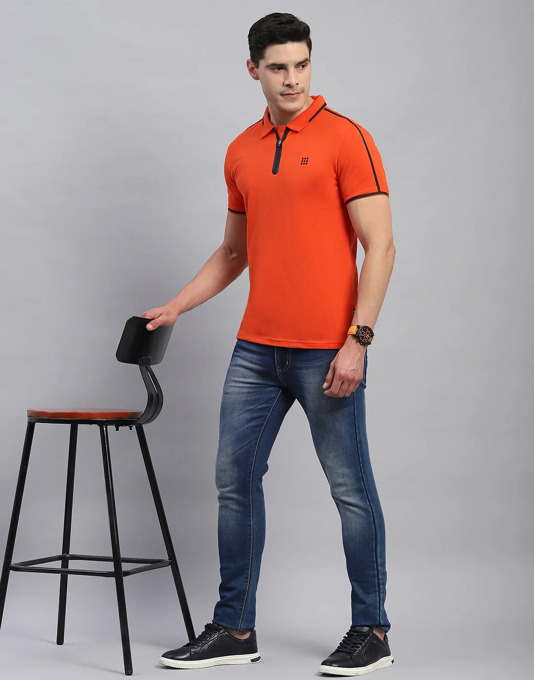 Rock.it Men Rust Solid Collar Half Sleeve T-Shirt - Image 2
