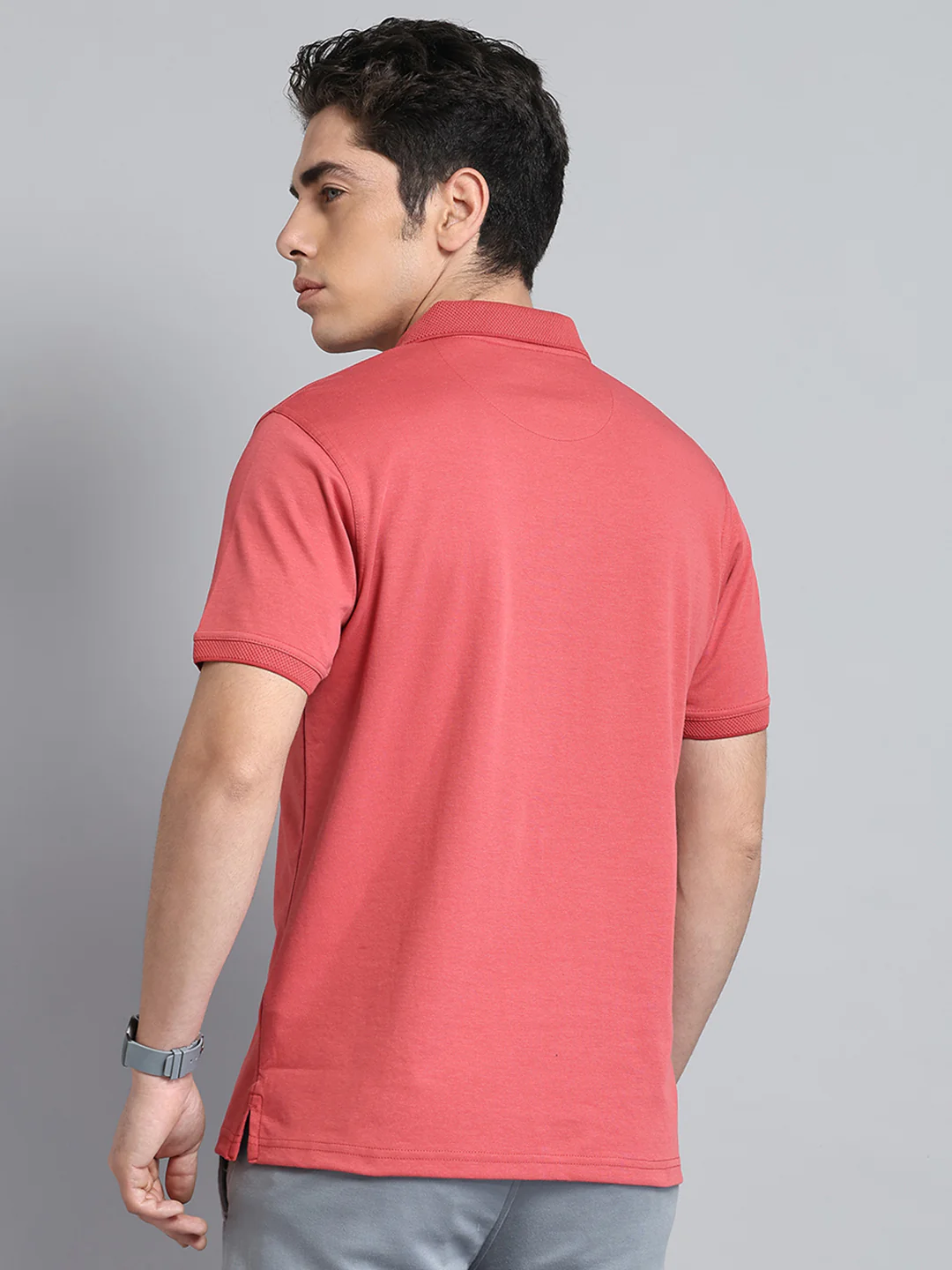 Men Rust Solid Collar Half Sleeve T-Shirt - Image 5