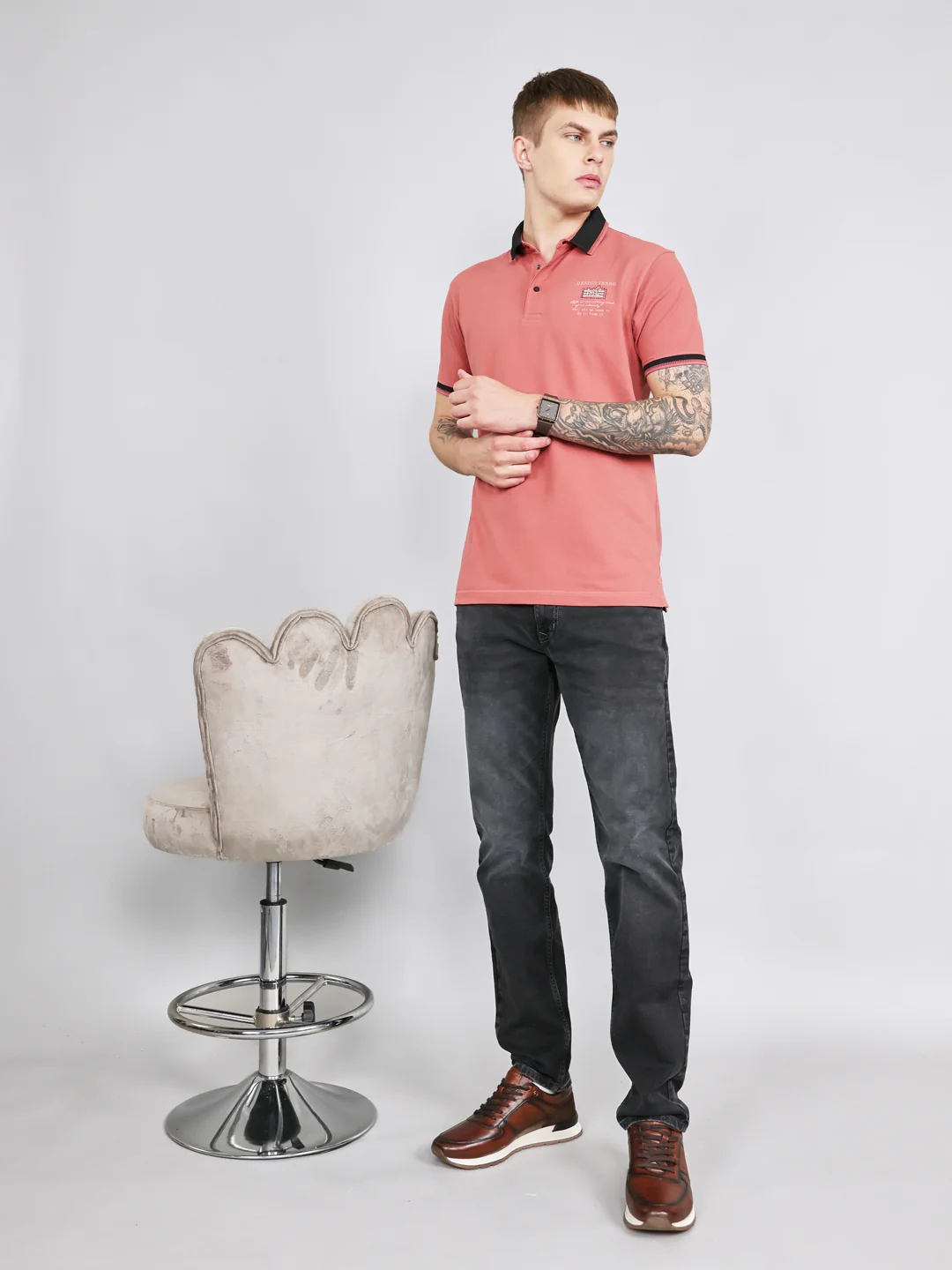 Men Rust Solid Collar Half Sleeve T-Shirt - Image 6