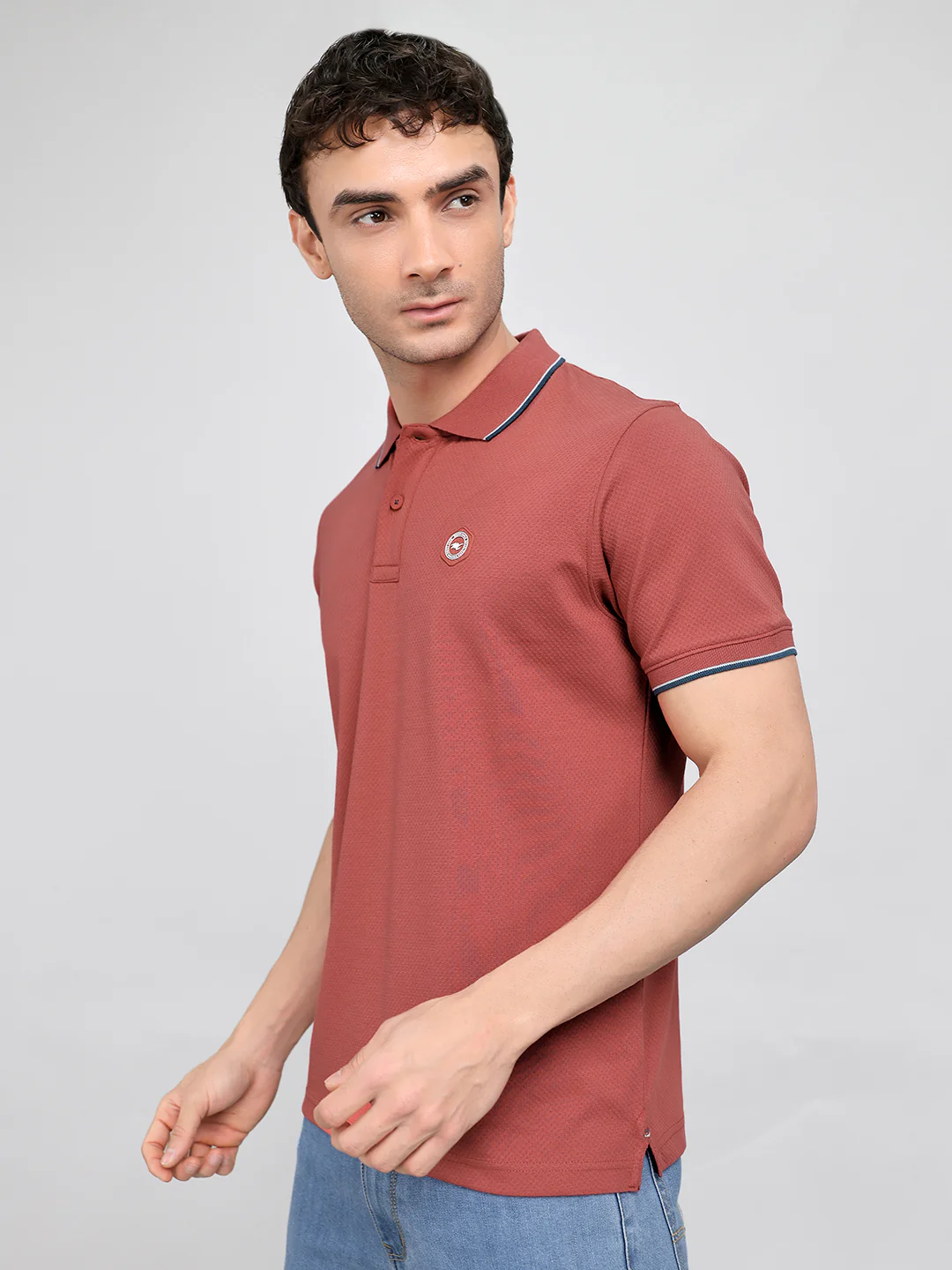 Men Rust Solid Collar Half Sleeve T-Shirt - Image 2