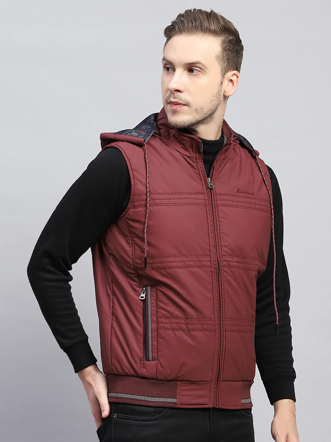 Men Rust Solid Detachable Hood Sleeveless Jacket - Image 4