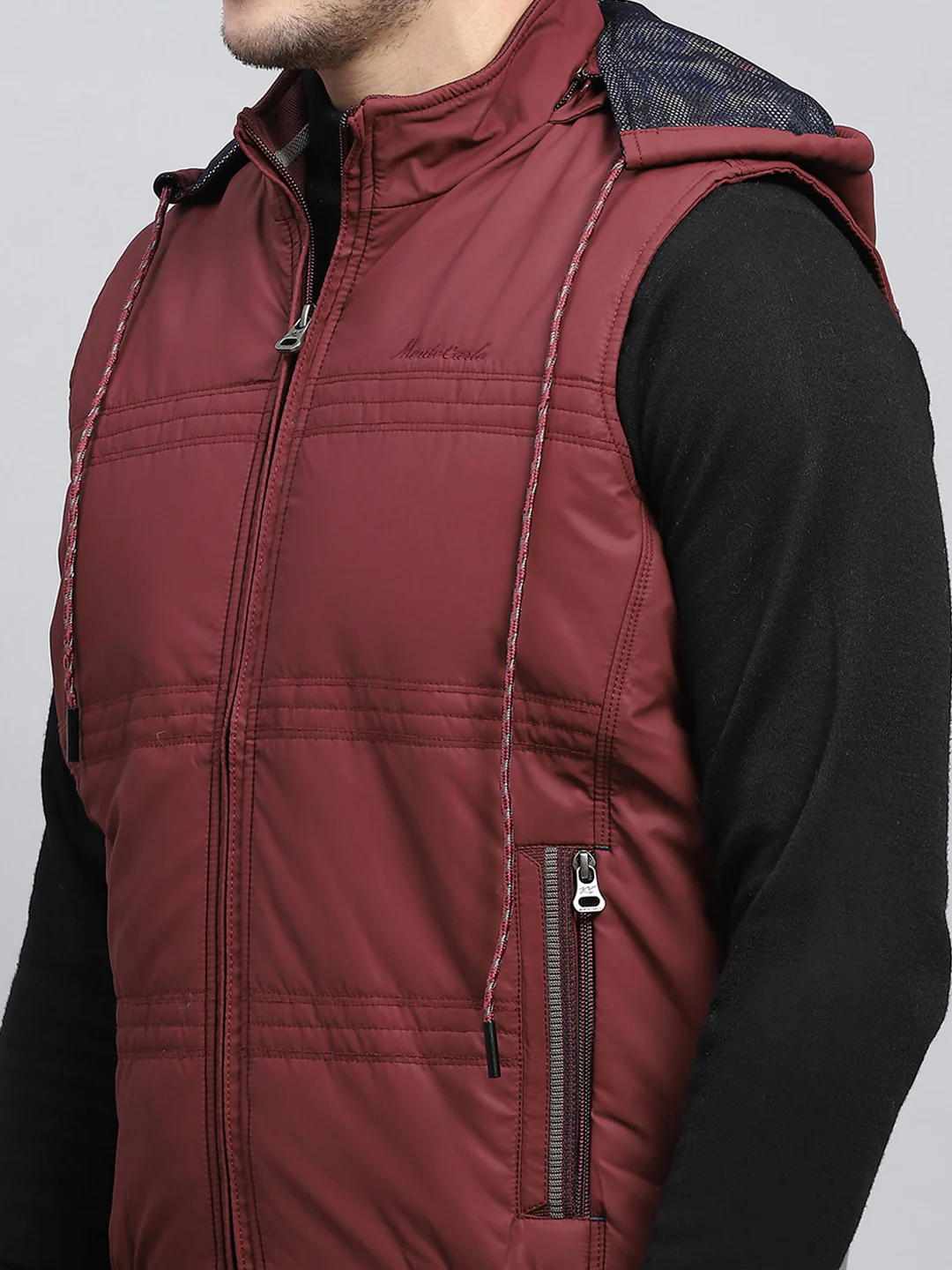 Men Rust Solid Detachable Hood Sleeveless Jacket - Image 6