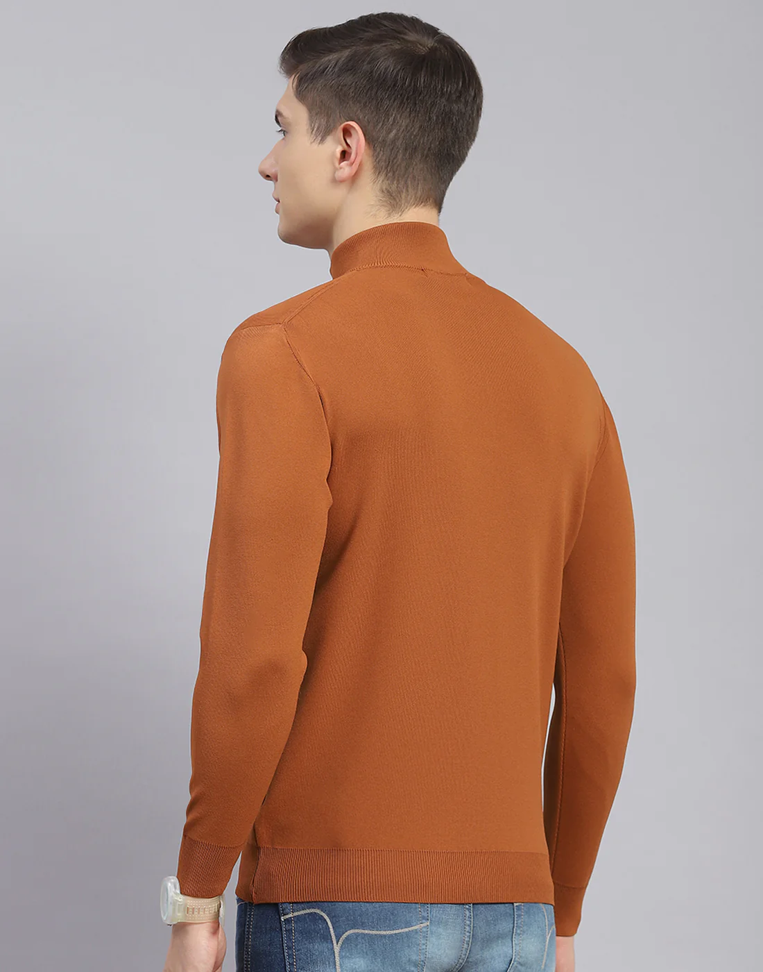 Men Rust Solid H Neck Full Sleeve Sweater - Image 6