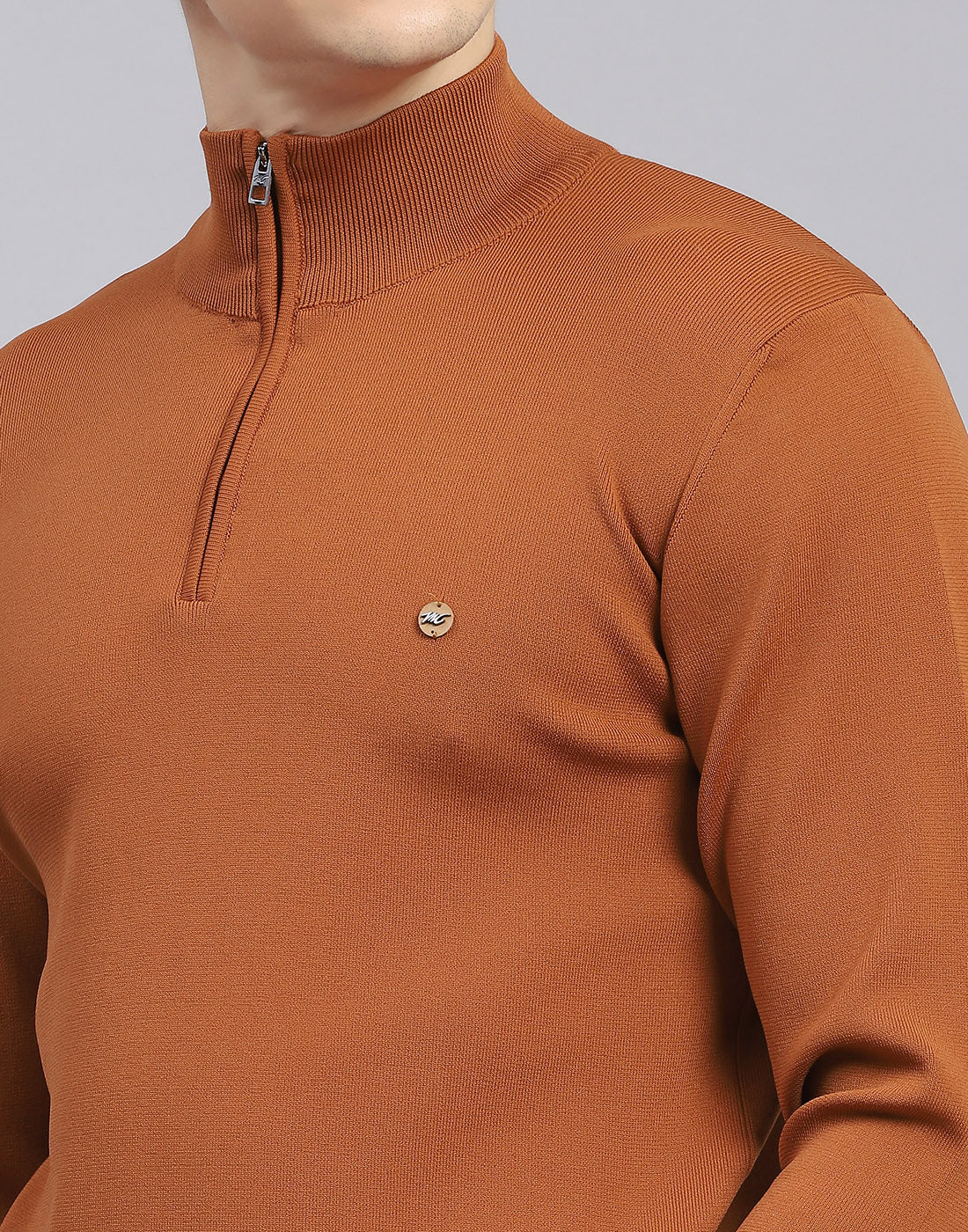 Men Rust Solid H Neck Full Sleeve Sweater - Image 7