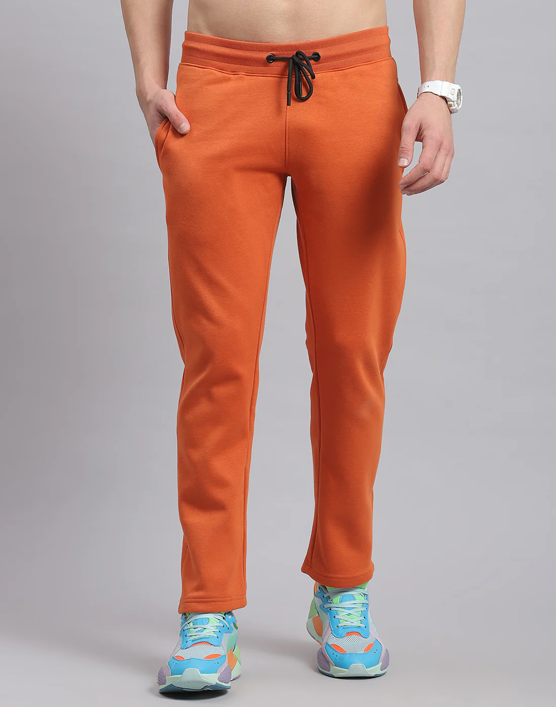 Rock.it Men Rust Solid Hooded Full Sleeve Tracksuit - Image 6