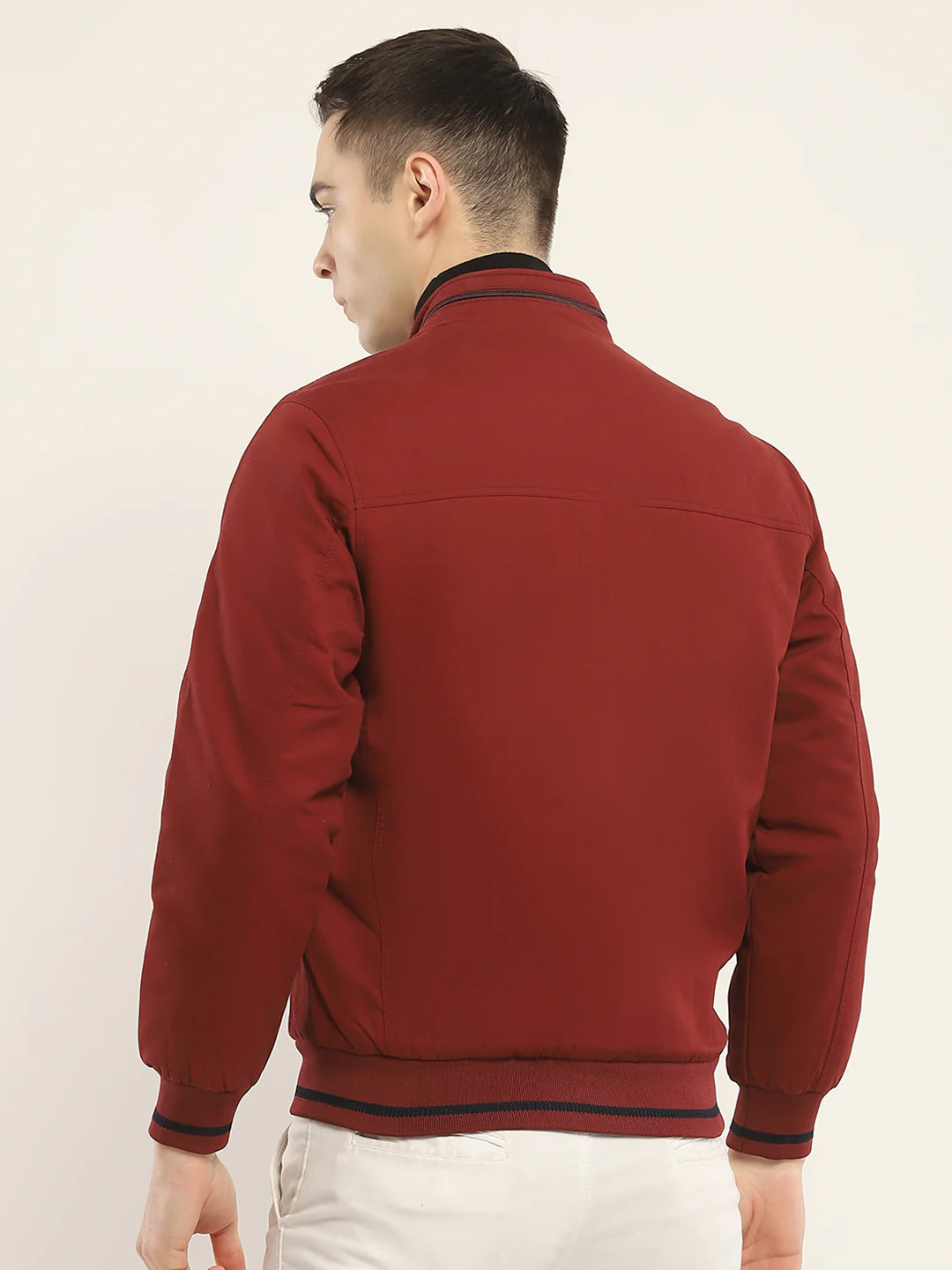 Men Rust Solid Mock Neck Full Sleeve Jacket - Image 5