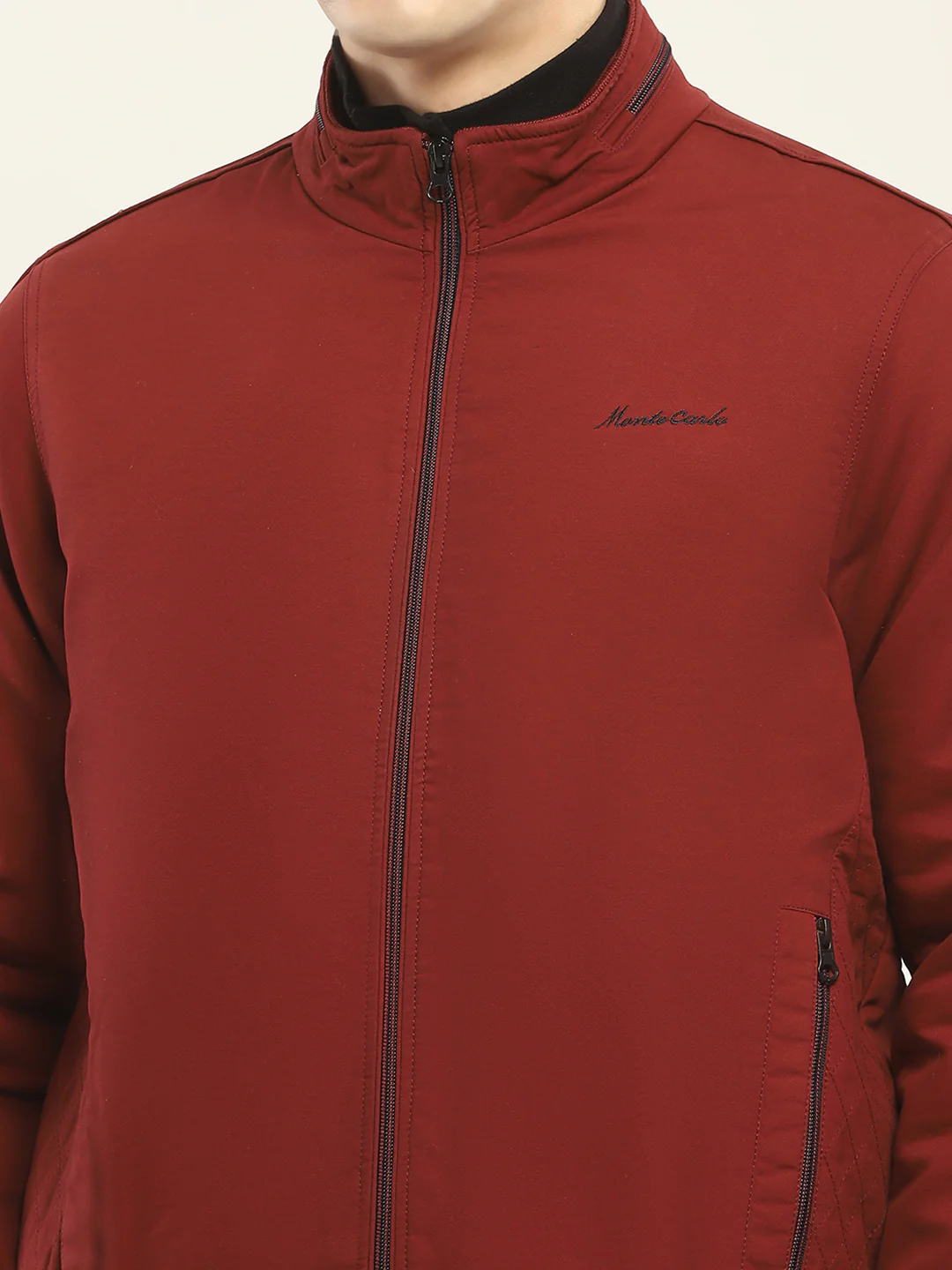 Men Rust Solid Mock Neck Full Sleeve Jacket - Image 7