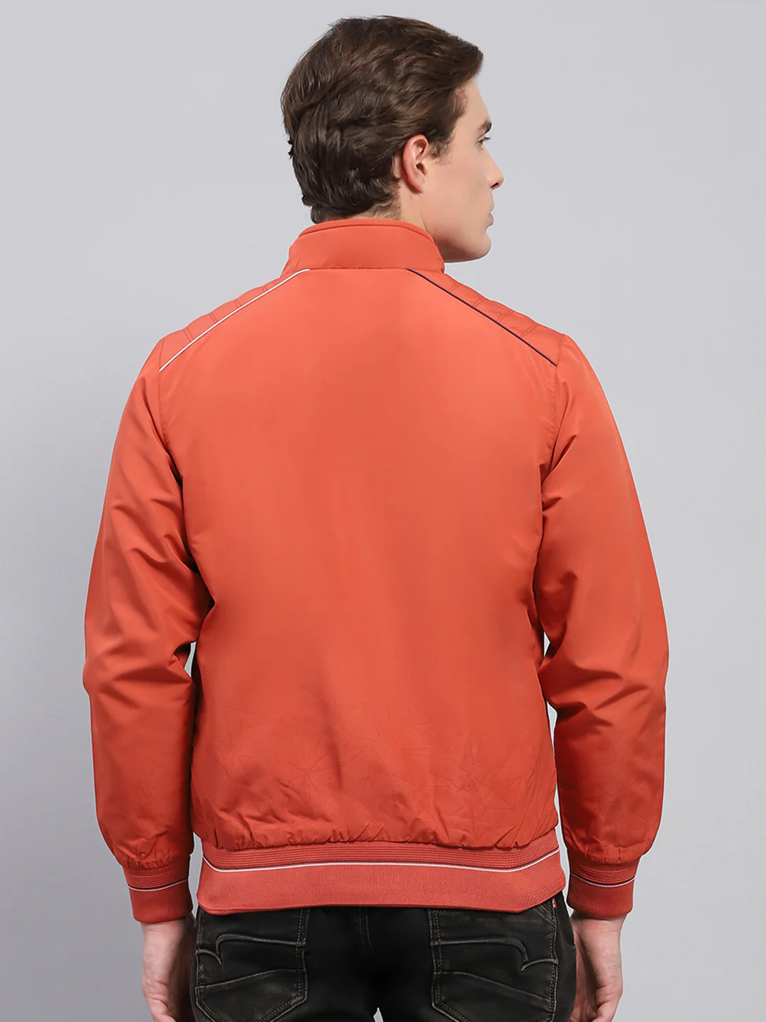 Men Rust Solid Mock Neck Full Sleeve Jacket - Image 5