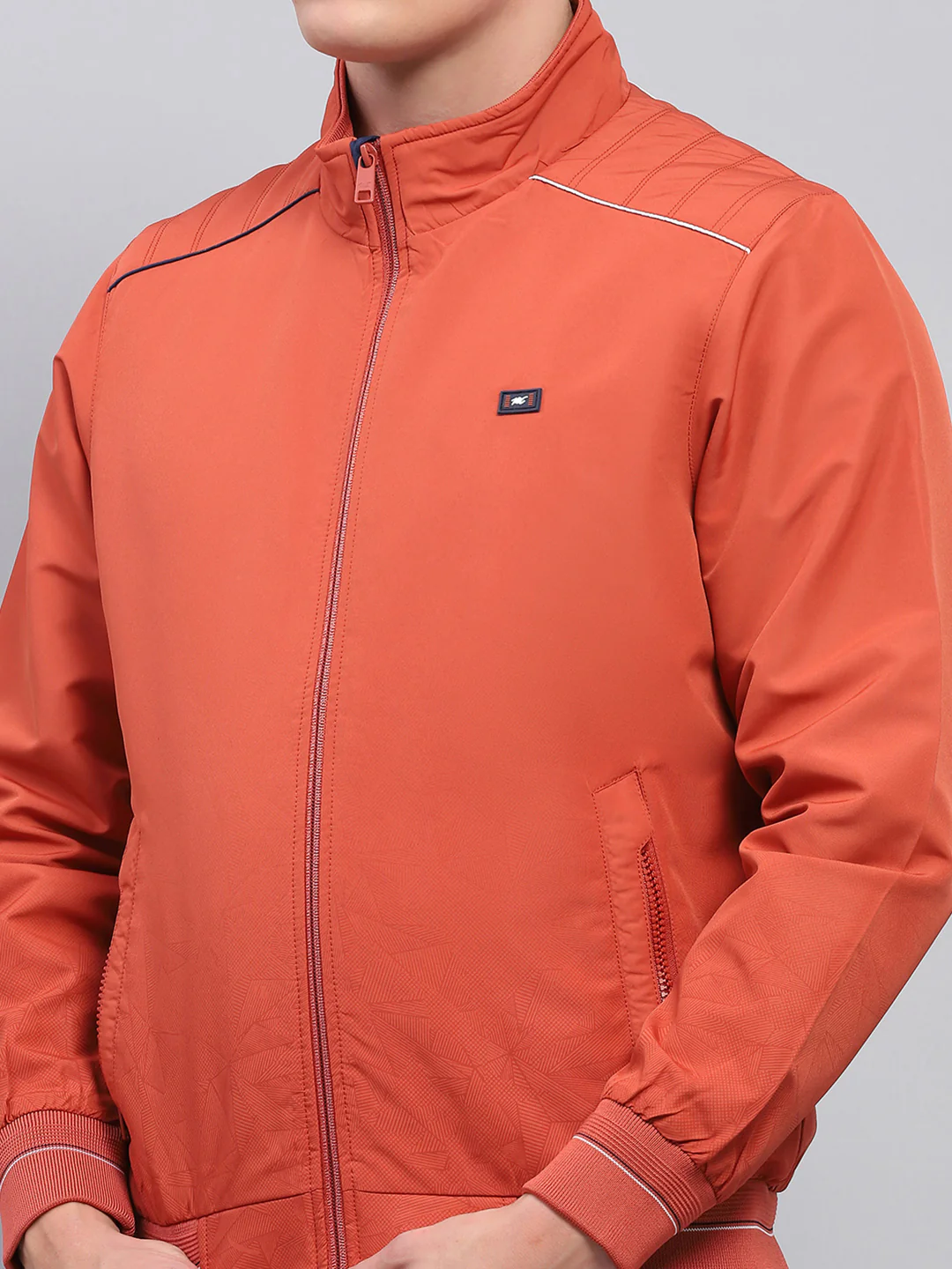 Men Rust Solid Mock Neck Full Sleeve Jacket - Image 6