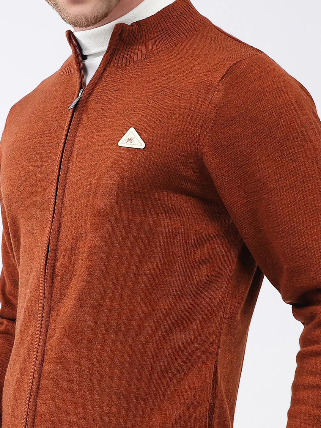 Men Rust Solid Mock Neck Full Sleeve Pullover - Image 6