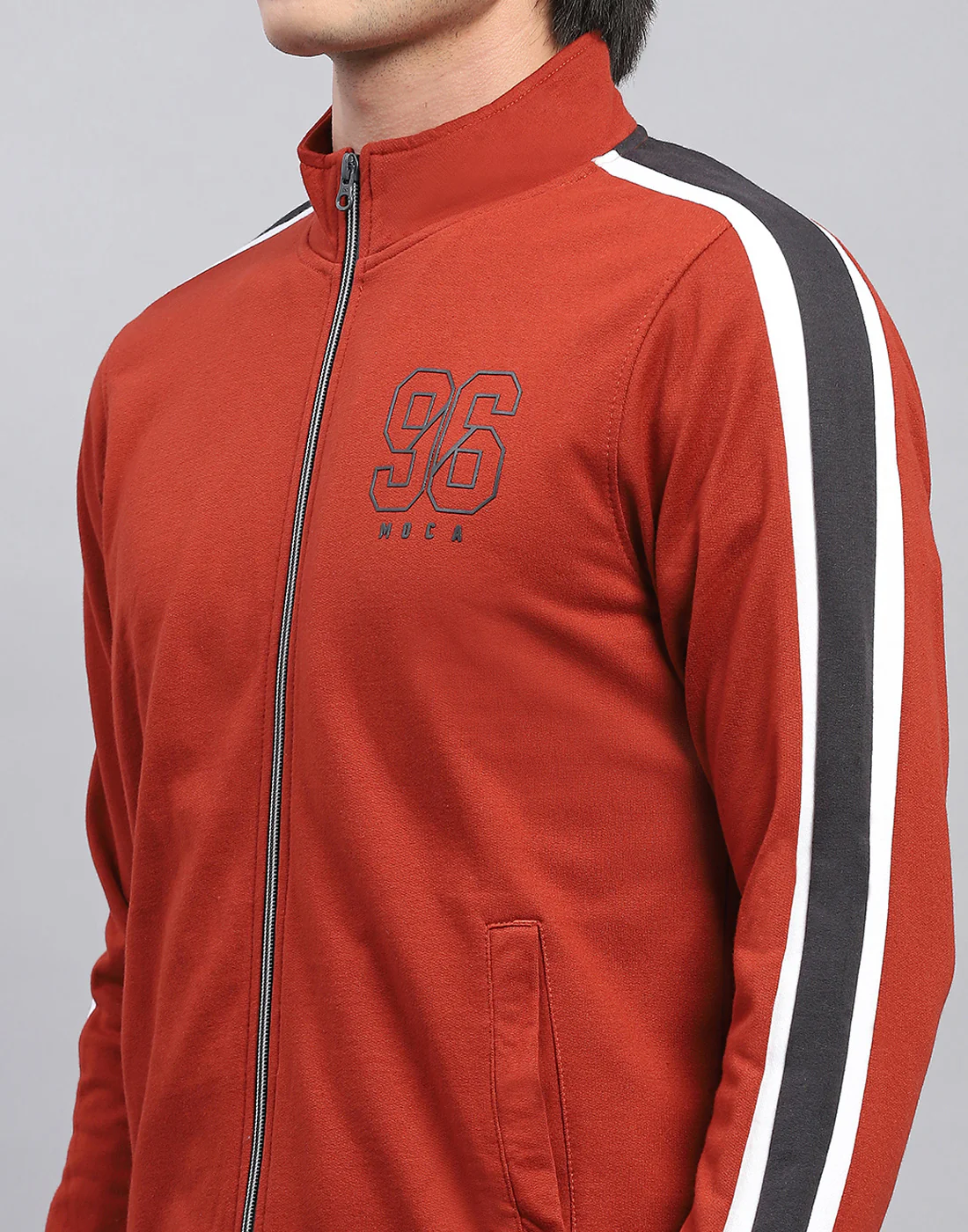 Men Rust Solid Mock Neck Full Sleeve Winter Tracksuit - Image 6