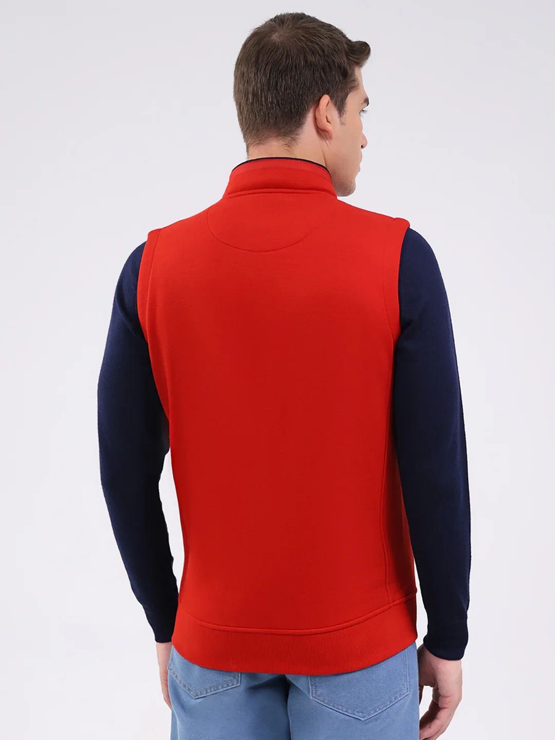Men Rust Solid Mock Neck Sleeveless Sweatshirt - Image 5