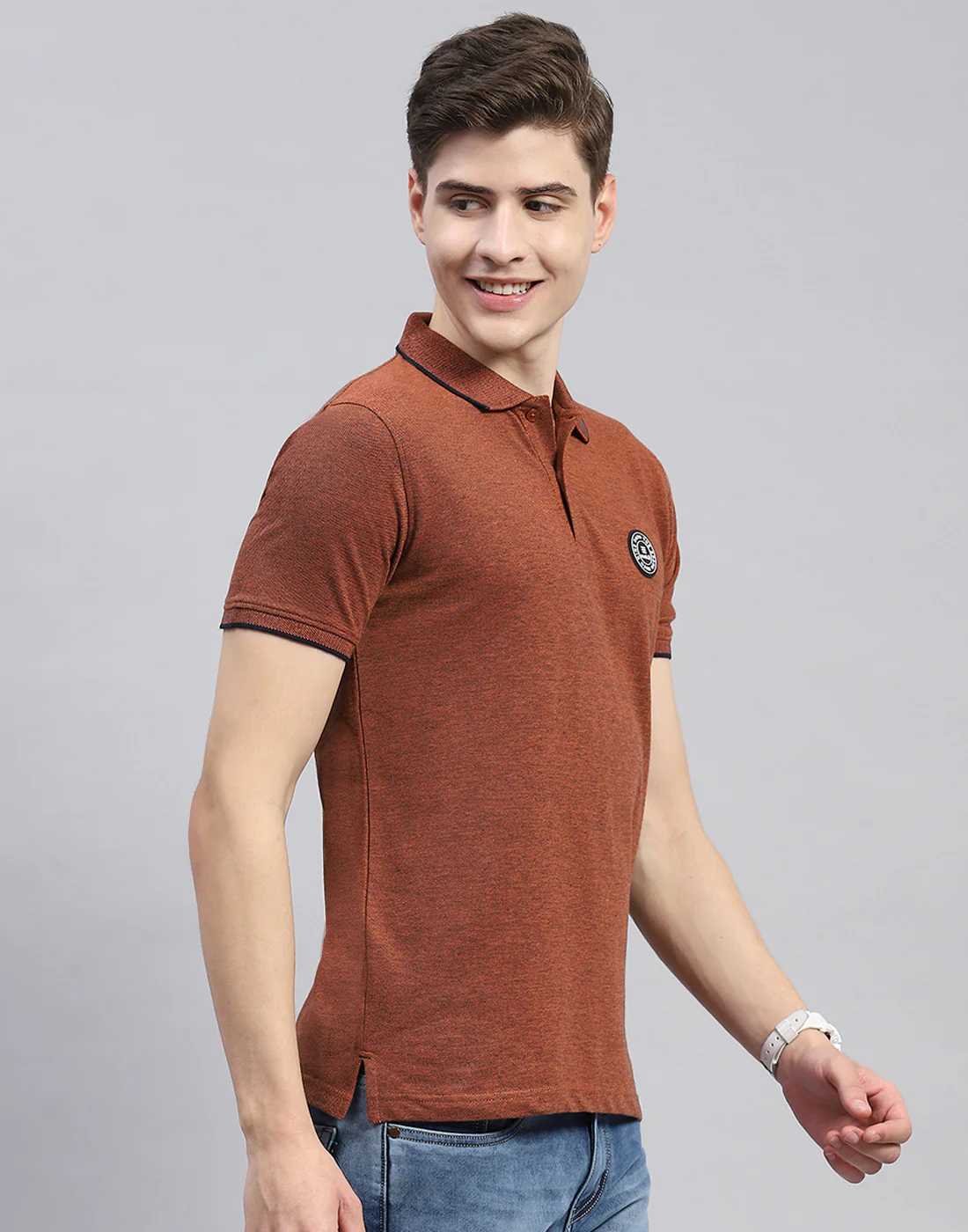 Rock.it Men Rust Solid Polo Collar Half Sleeve T-Shirt - Image 4