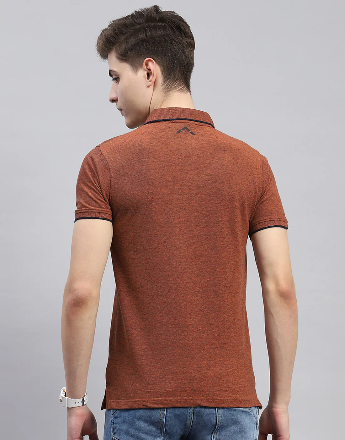 Rock.it Men Rust Solid Polo Collar Half Sleeve T-Shirt - Image 5