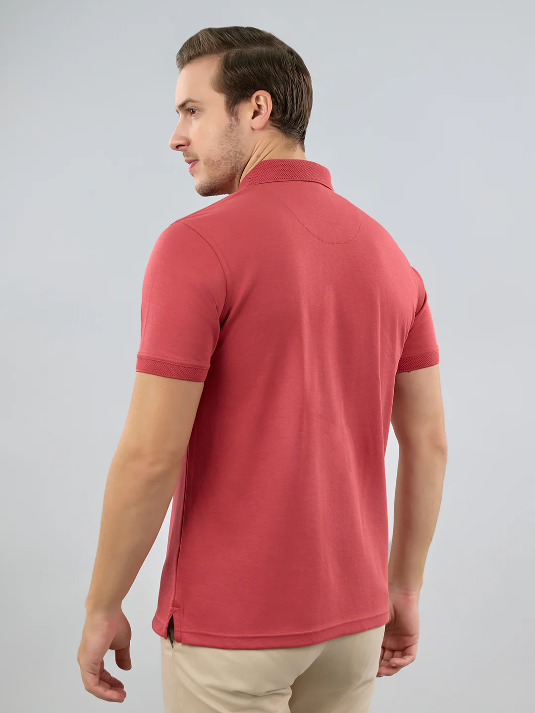 Men Rust Solid Polo Collar Half Sleeve T-Shirt - Image 5