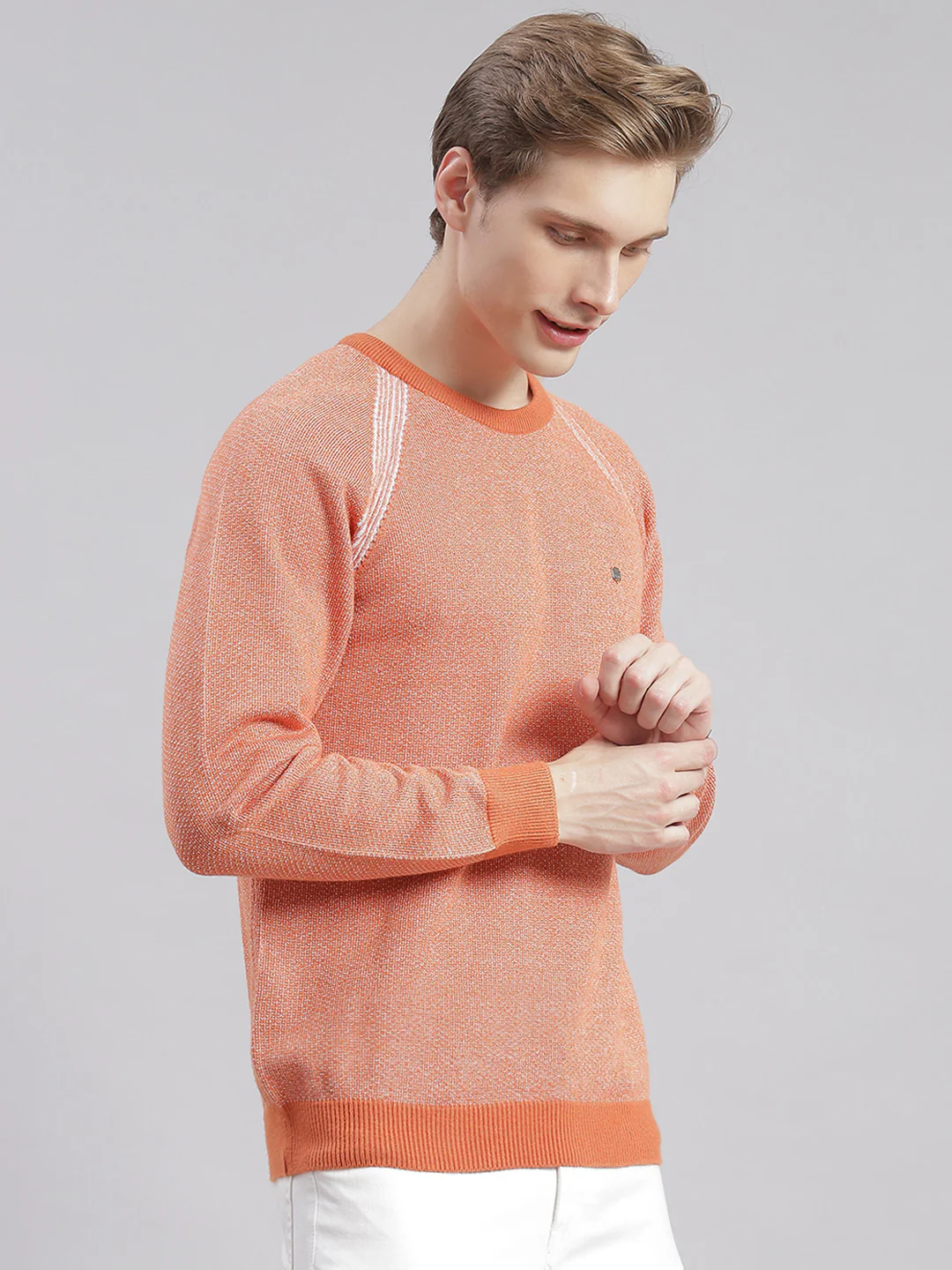 Men Rust Solid Round Neck Full Sleeve Sweaters/Pullovers - Image 5