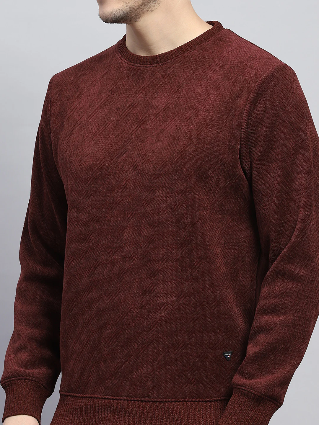 Men Rust Solid Round Neck Full Sleeve Sweatshirt - Image 7