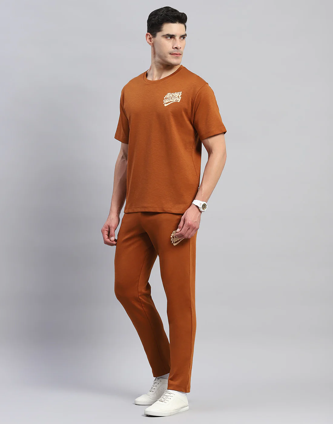Rock.it Men Rust Solid Round Neck Half Sleeve Lower Set - Image 3