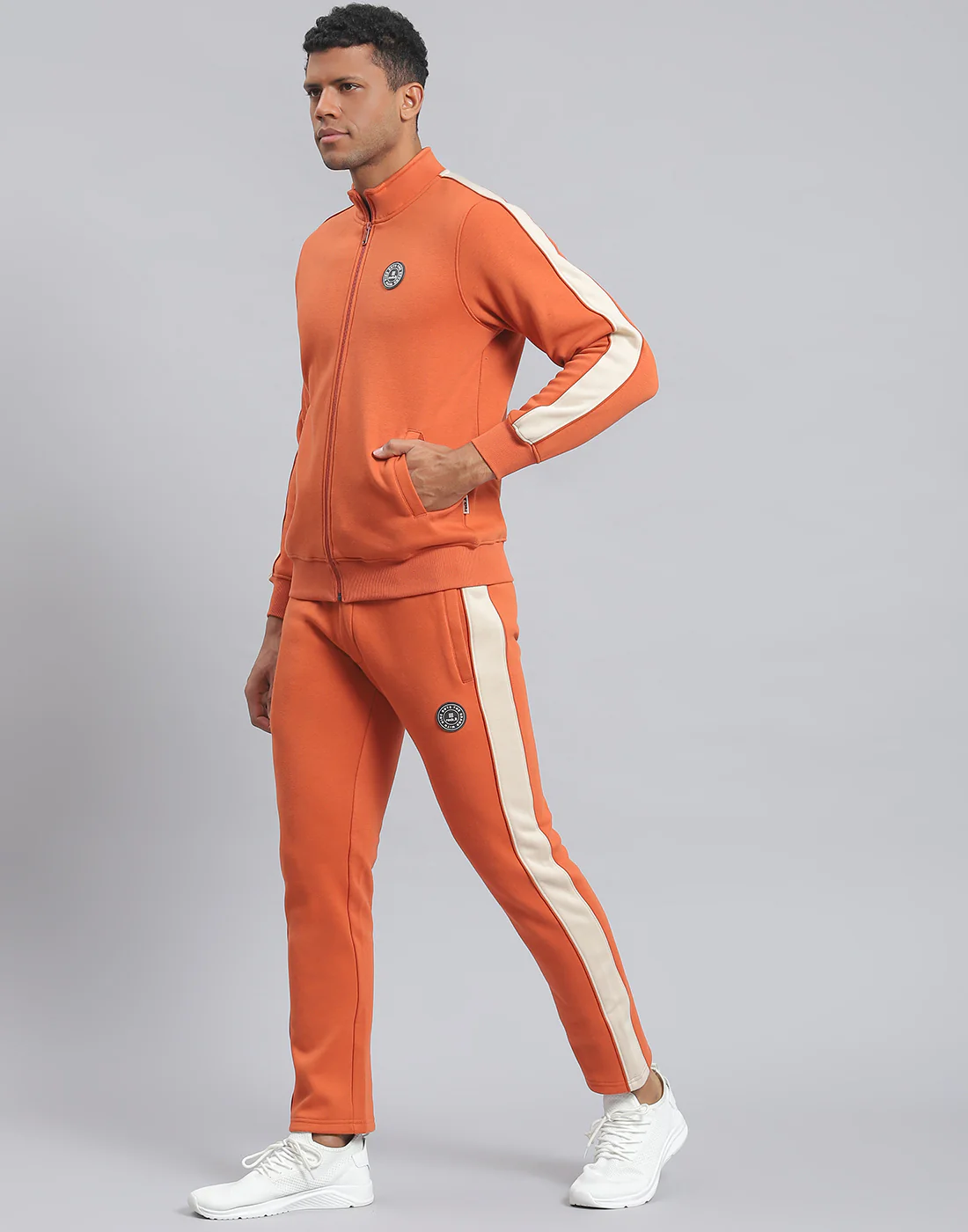 Rock.it Men Rust Solid Stand Collar Full Sleeve Tracksuit - Image 3