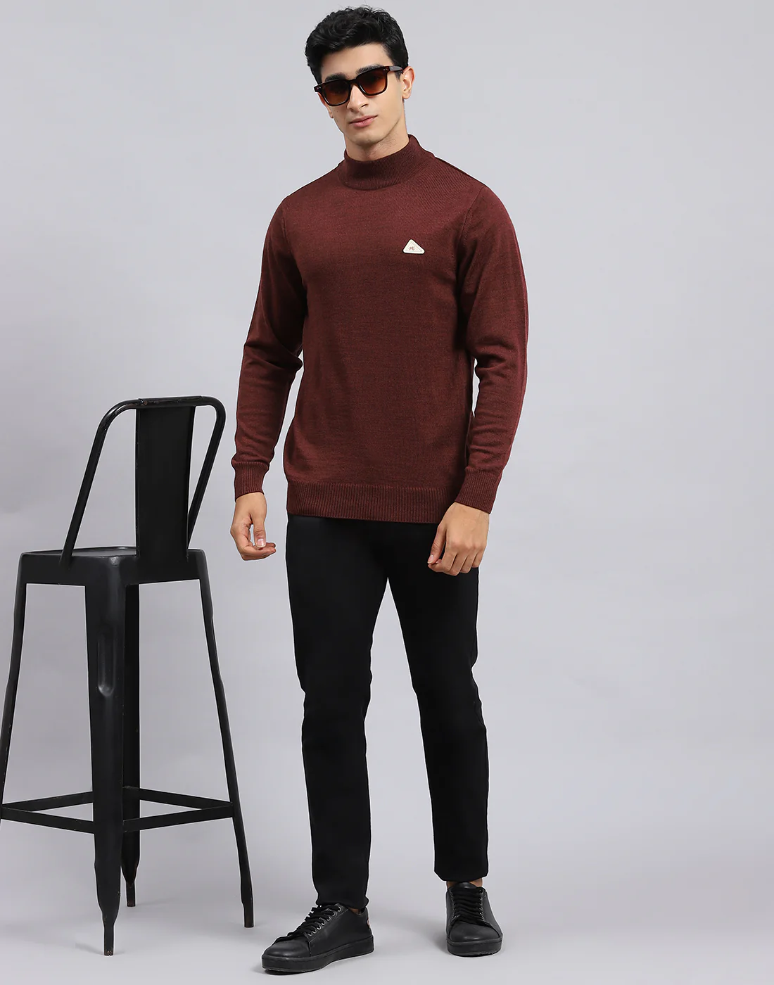 Men Rust Solid Turtle Neck Full Sleeve Pullover - Image 2