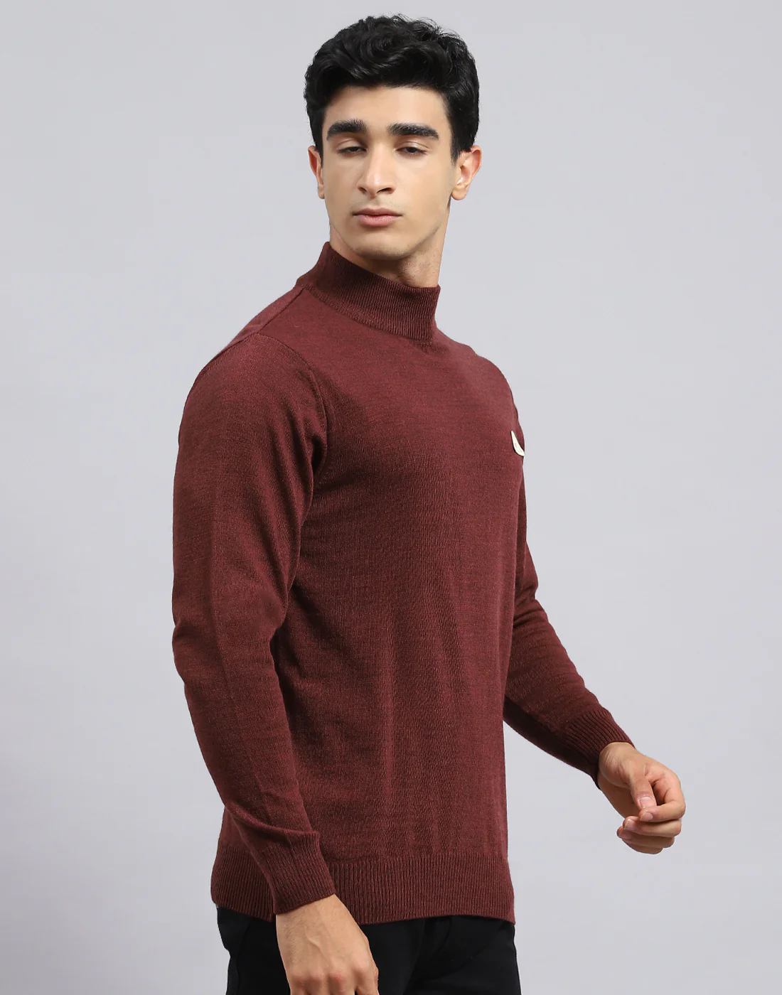 Men Rust Solid Turtle Neck Full Sleeve Pullover - Image 4