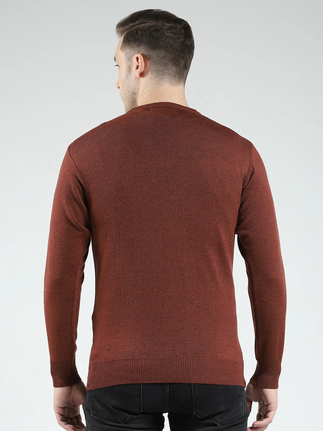 Men Rust Solid V Neck Full Sleeve Pullover - Image 5