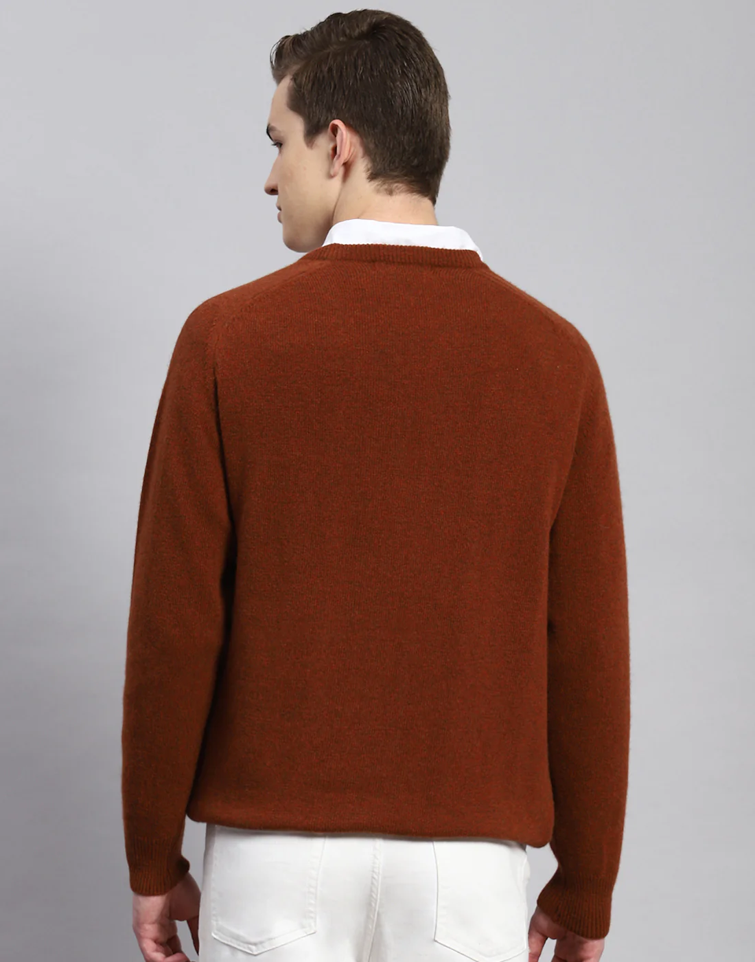 Men Rust Solid V Neck Full Sleeve Pullover - Image 5