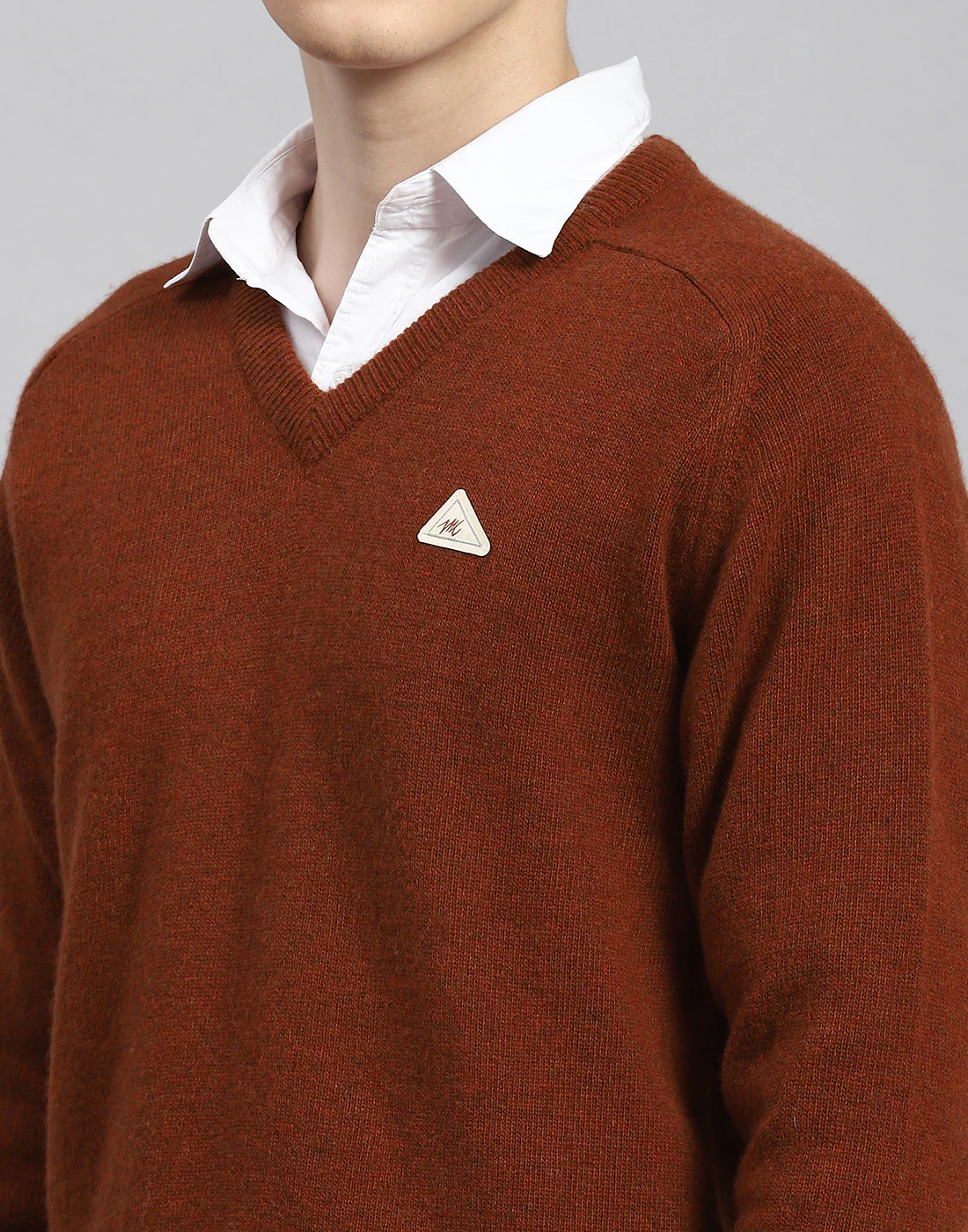Men Rust Solid V Neck Full Sleeve Pullover - Image 6