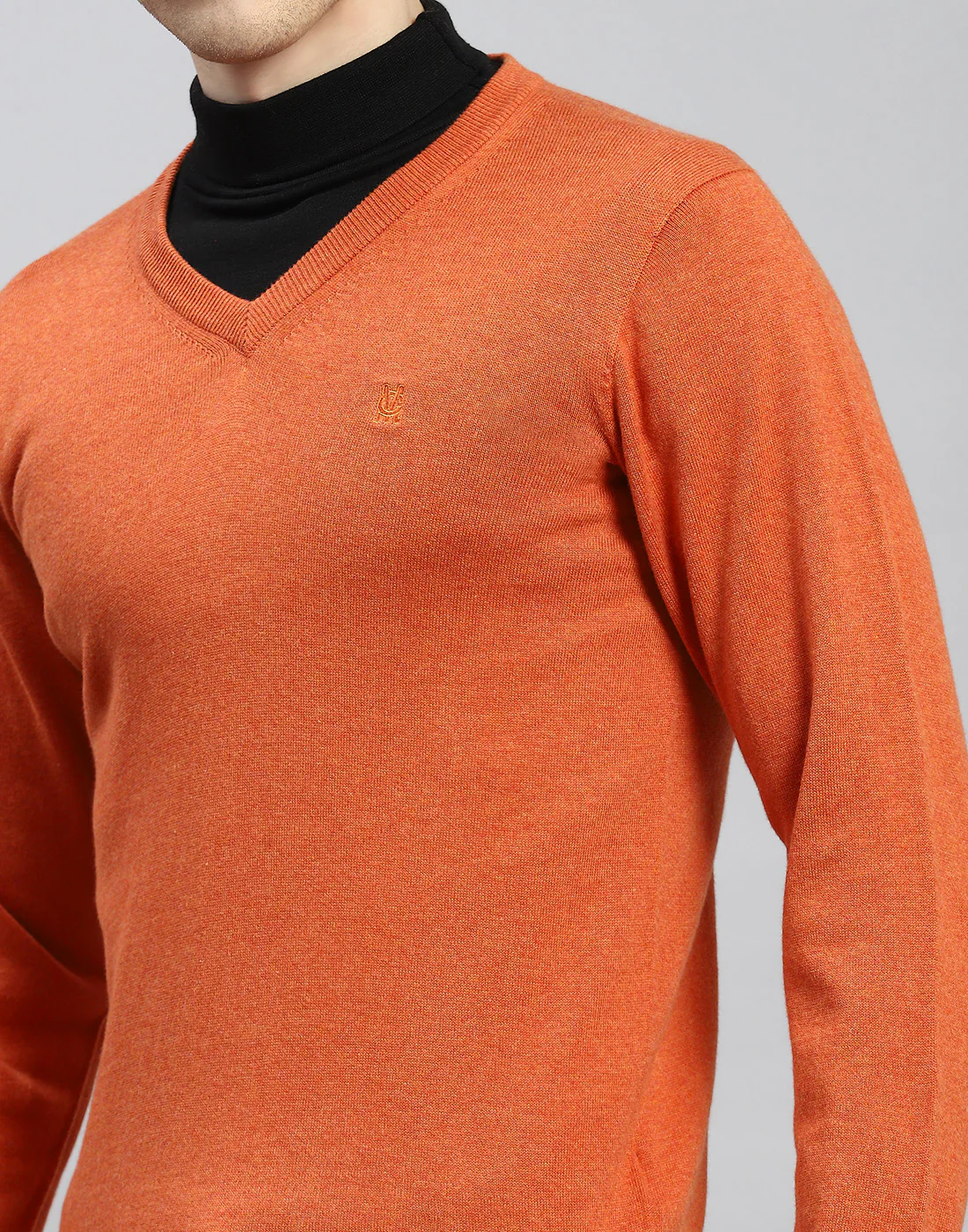Men Rust Solid V Neck Full Sleeve Pullover - Image 6