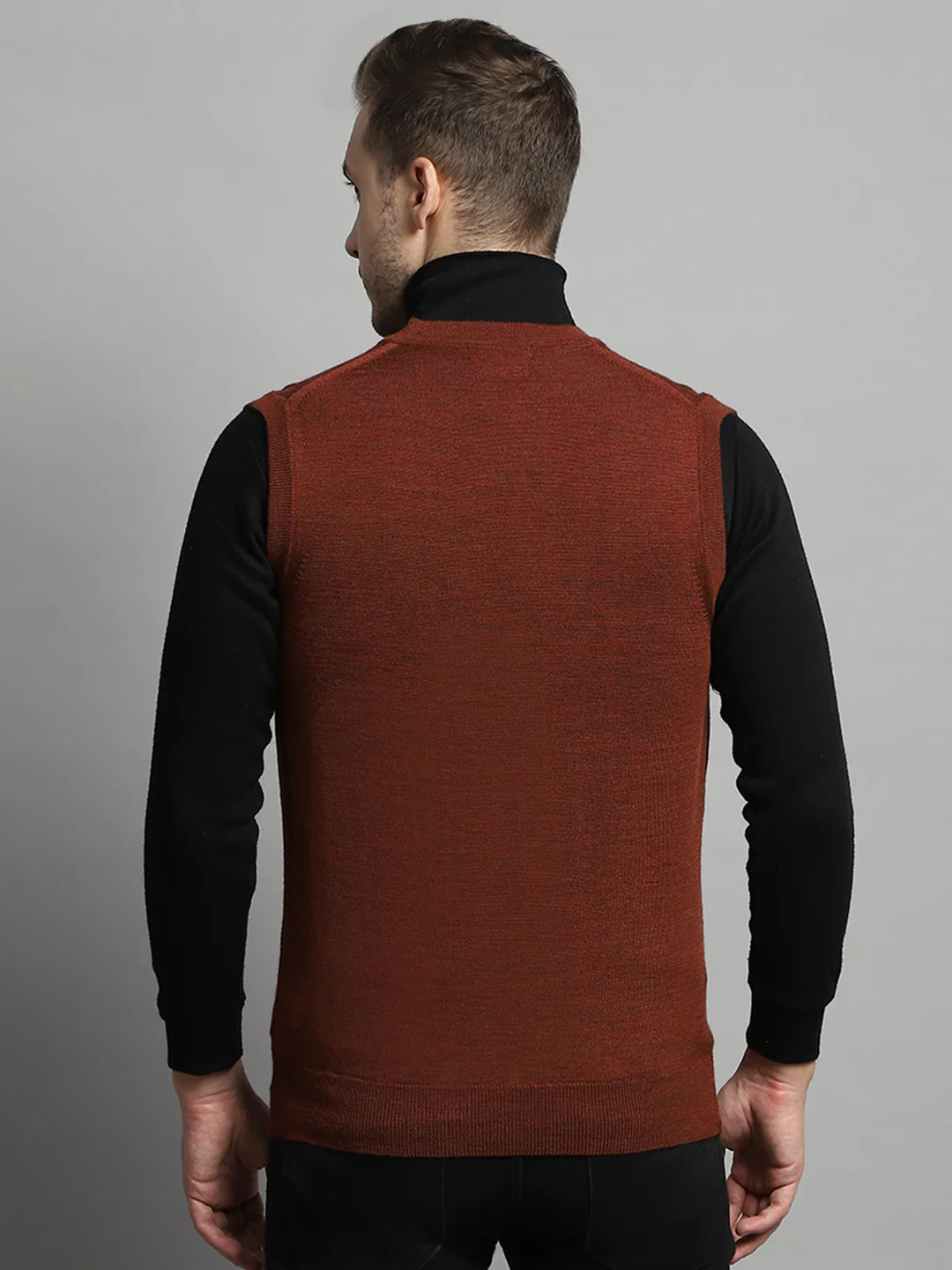 Luxuria Men Rust Solid V Neck Sleeveless Cardigan - Image 5